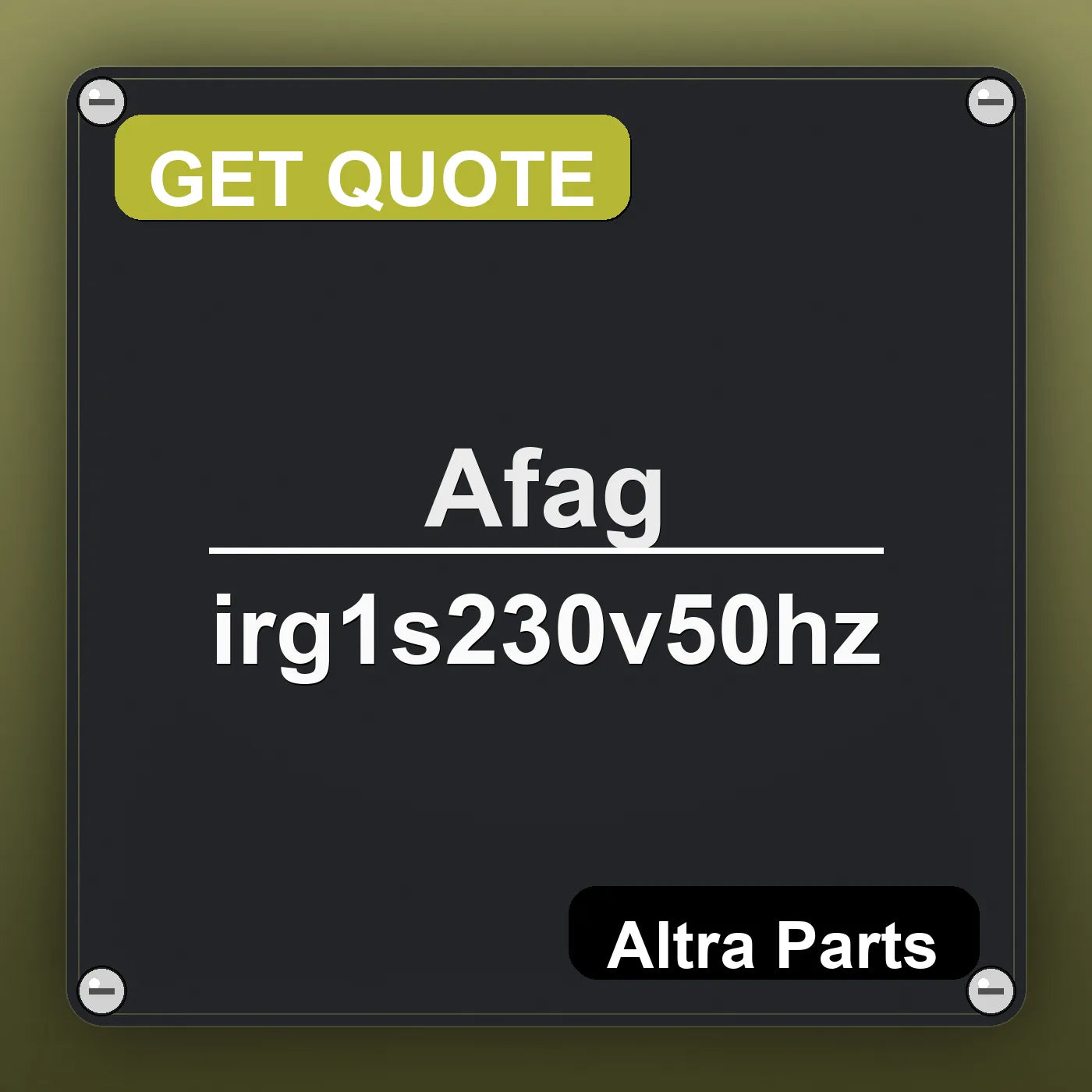 Afag irg1s230v50hz industrial nameplate style image – Altra Parts. GET QUOTE.