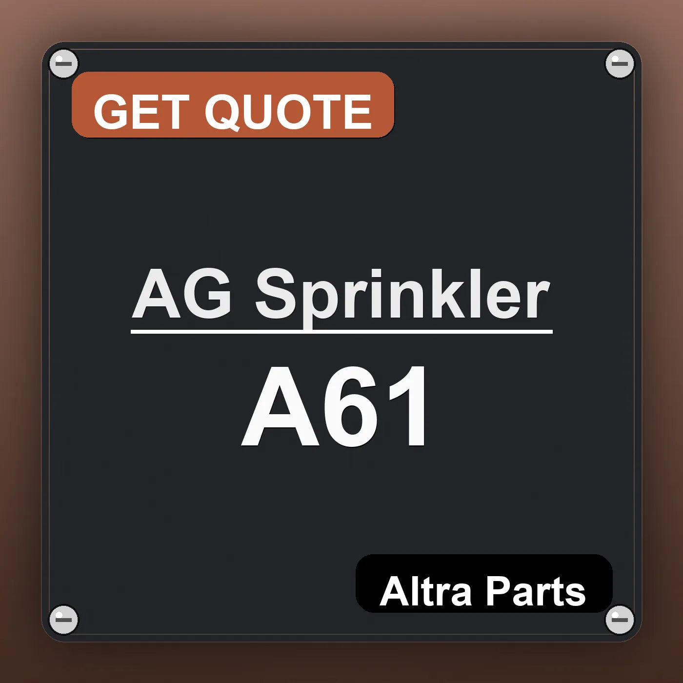 AG Sprinkler A61 industrial nameplate style image – Altra Parts. GET QUOTE.