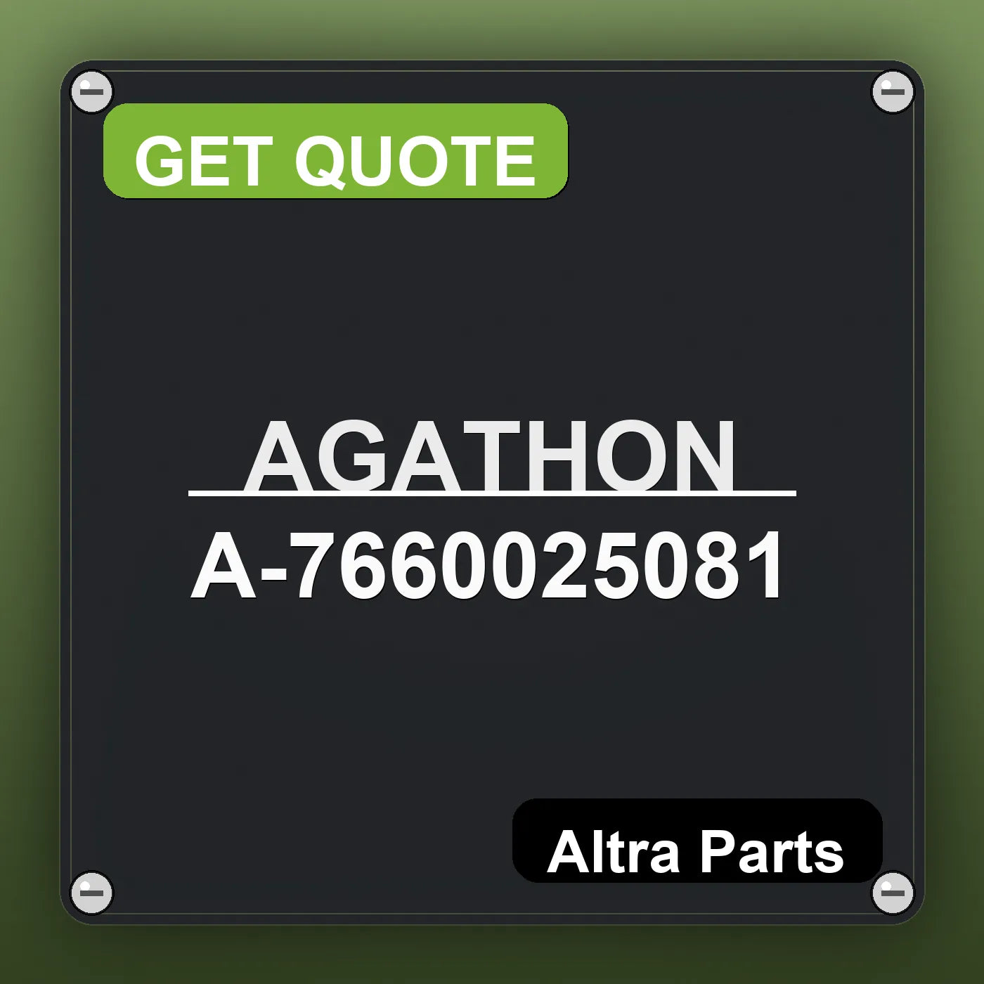 AGATHON A-7660025081 industrial nameplate style image – Altra Parts. GET QUOTE.