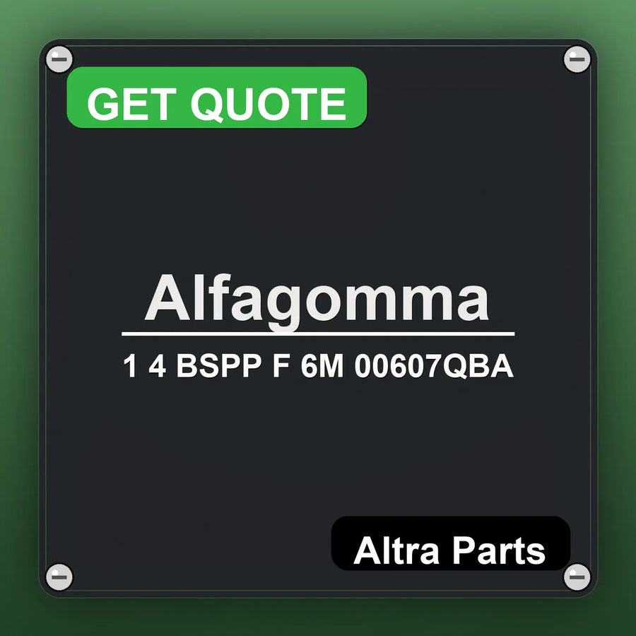 Alfagomma 1 4 BSPP F 6M 00607QBA industrial nameplate style image – Altra Parts. GET QUOTE.