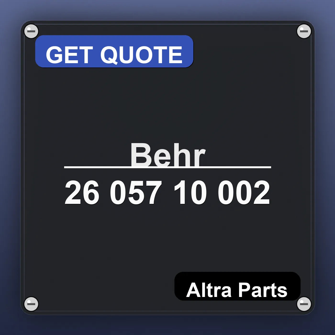 Behr 26 057 10 002 industrial nameplate style image – Altra Parts. GET QUOTE.
