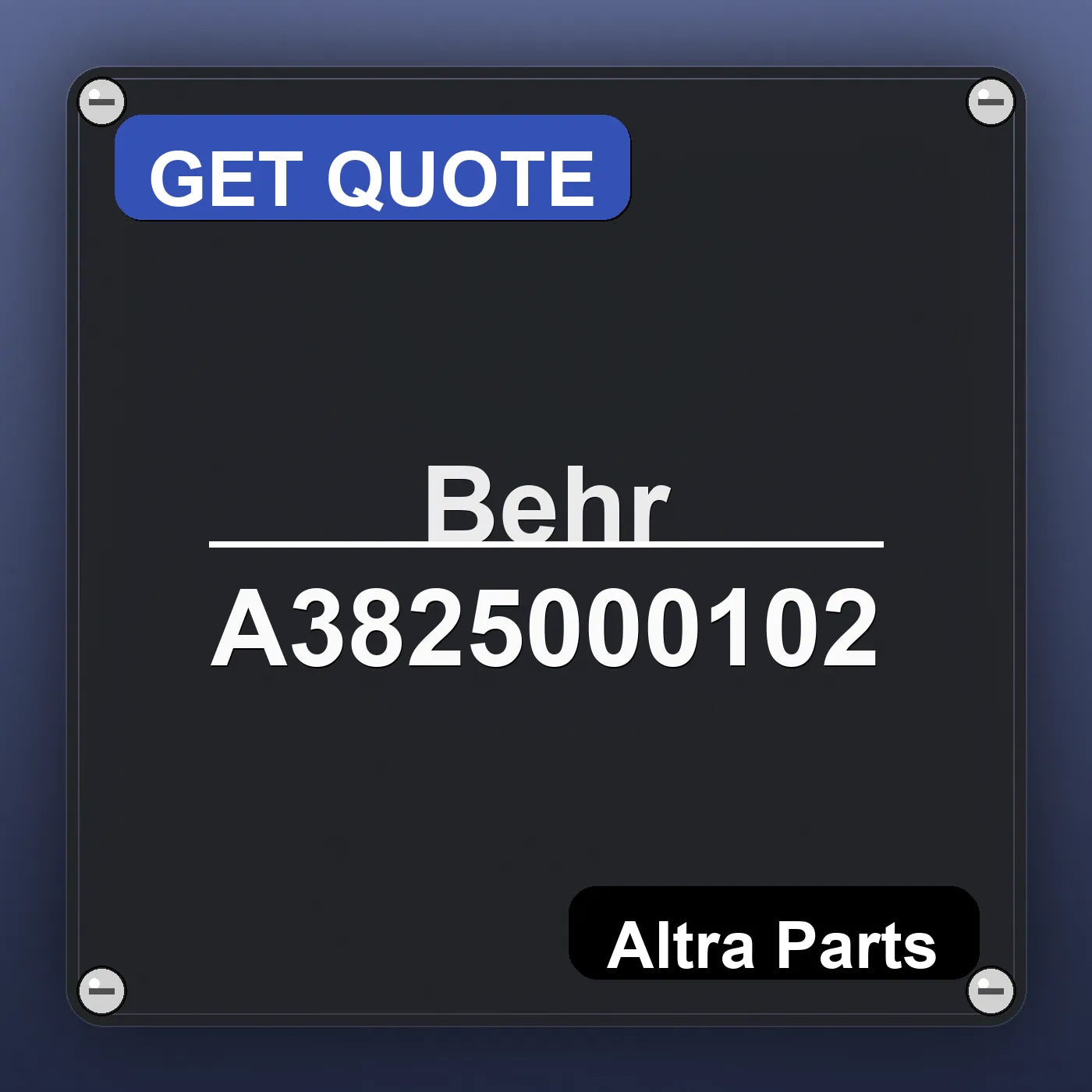 Behr A3825000102 industrial nameplate style image – Altra Parts. GET QUOTE.