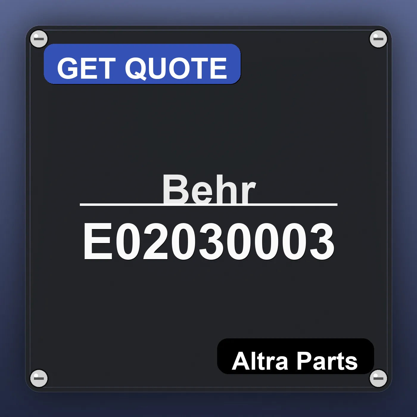 Behr E02030003 industrial nameplate style image – Altra Parts. GET QUOTE.