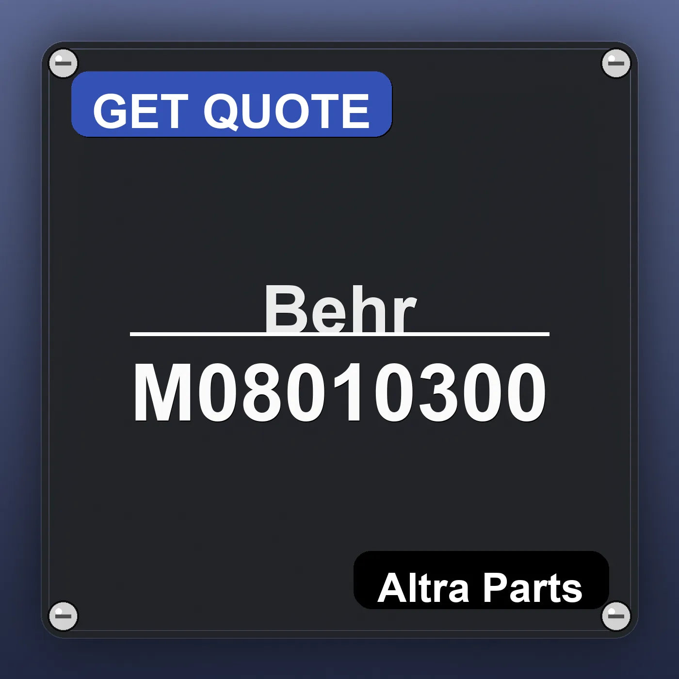 Behr M08010300 industrial nameplate style image – Altra Parts. GET QUOTE.