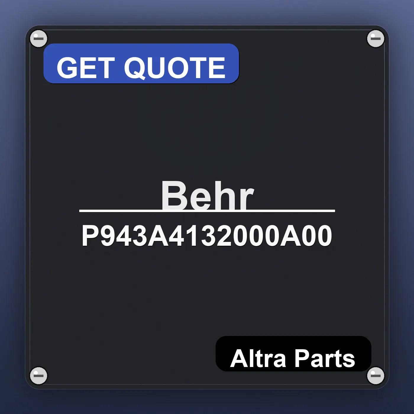 Behr P943A4132000A00 industrial nameplate style image – Altra Parts. GET QUOTE.