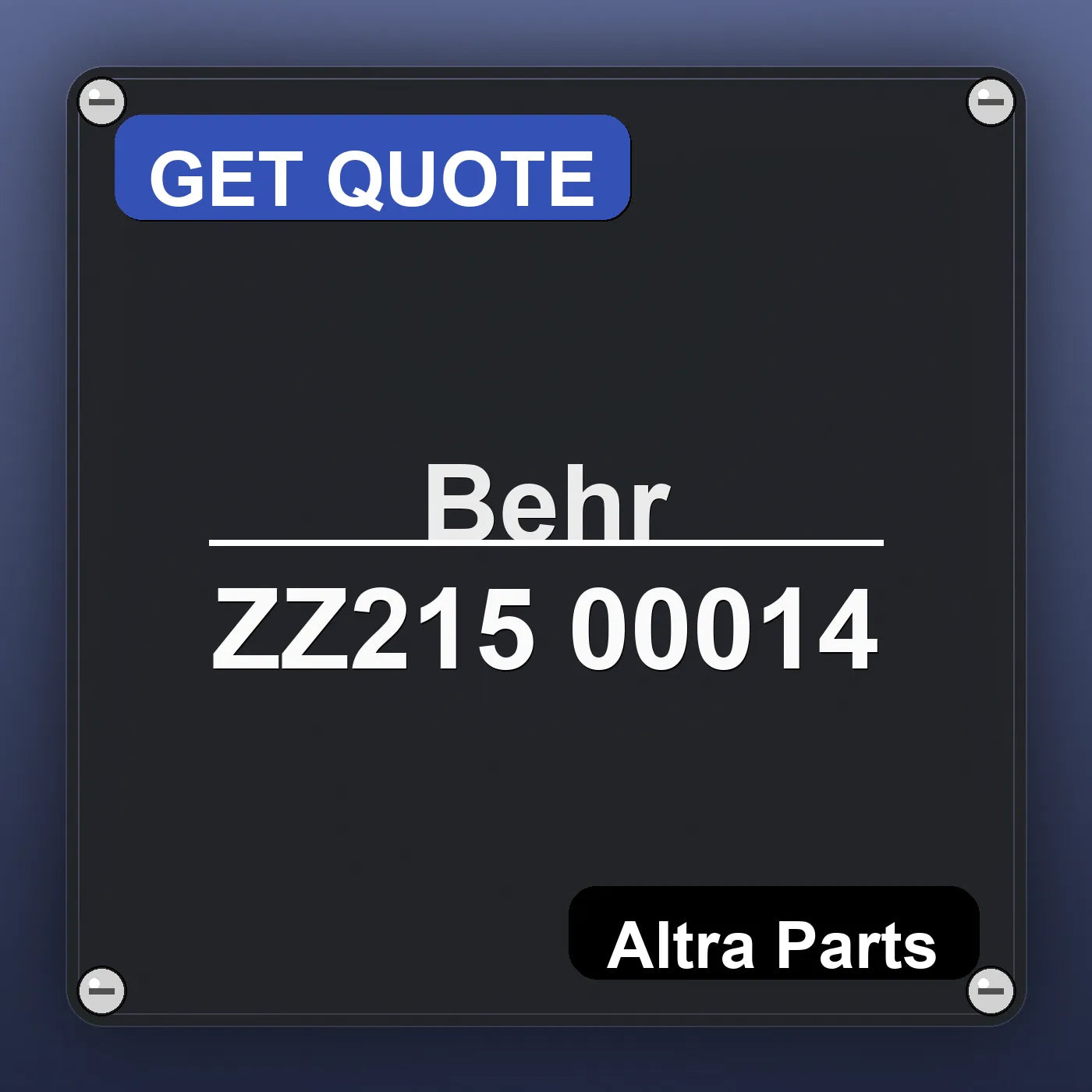 Behr ZZ215 00014 industrial nameplate style image – Altra Parts. GET QUOTE.