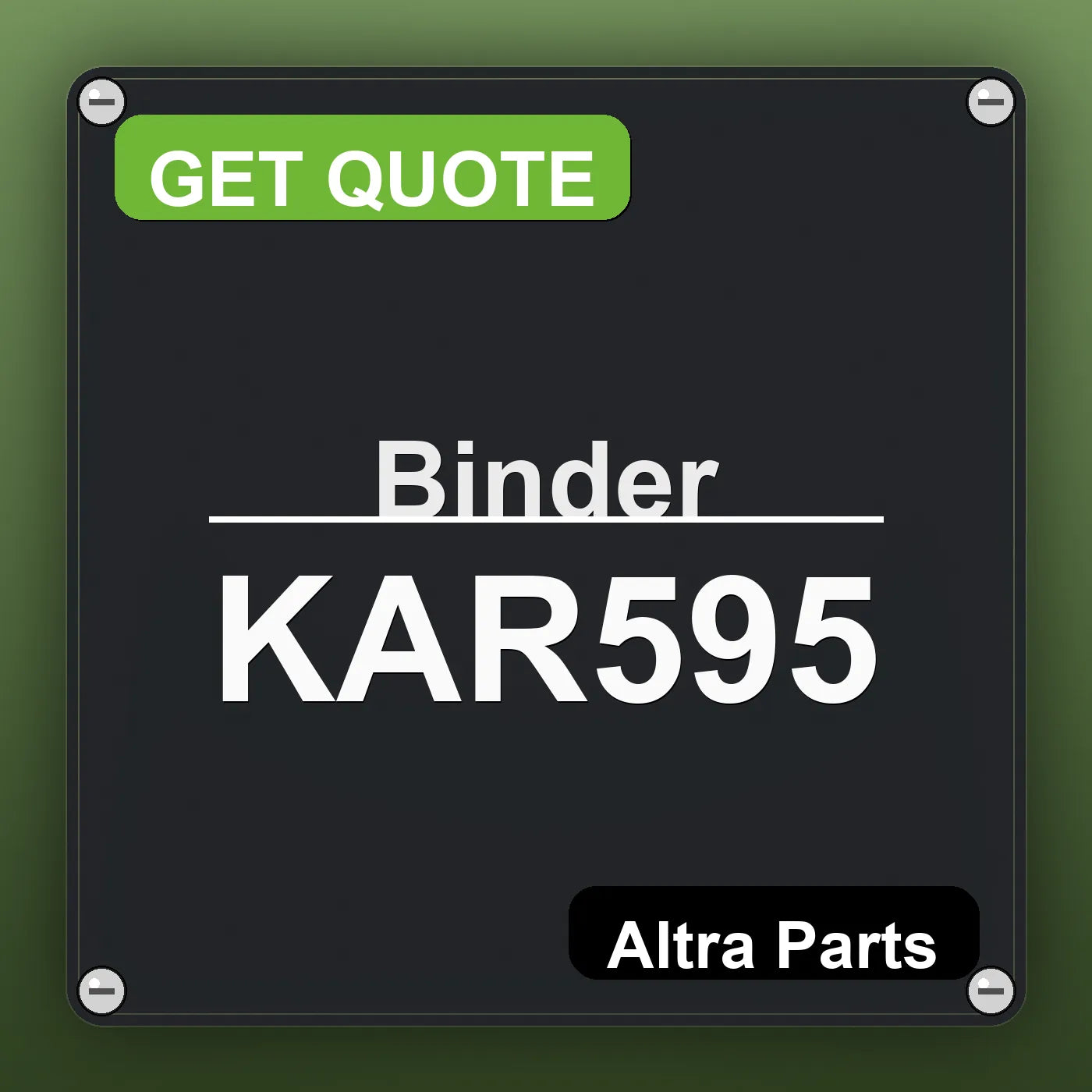 Binder KAR595 industrial nameplate style image – Altra Parts. GET QUOTE.