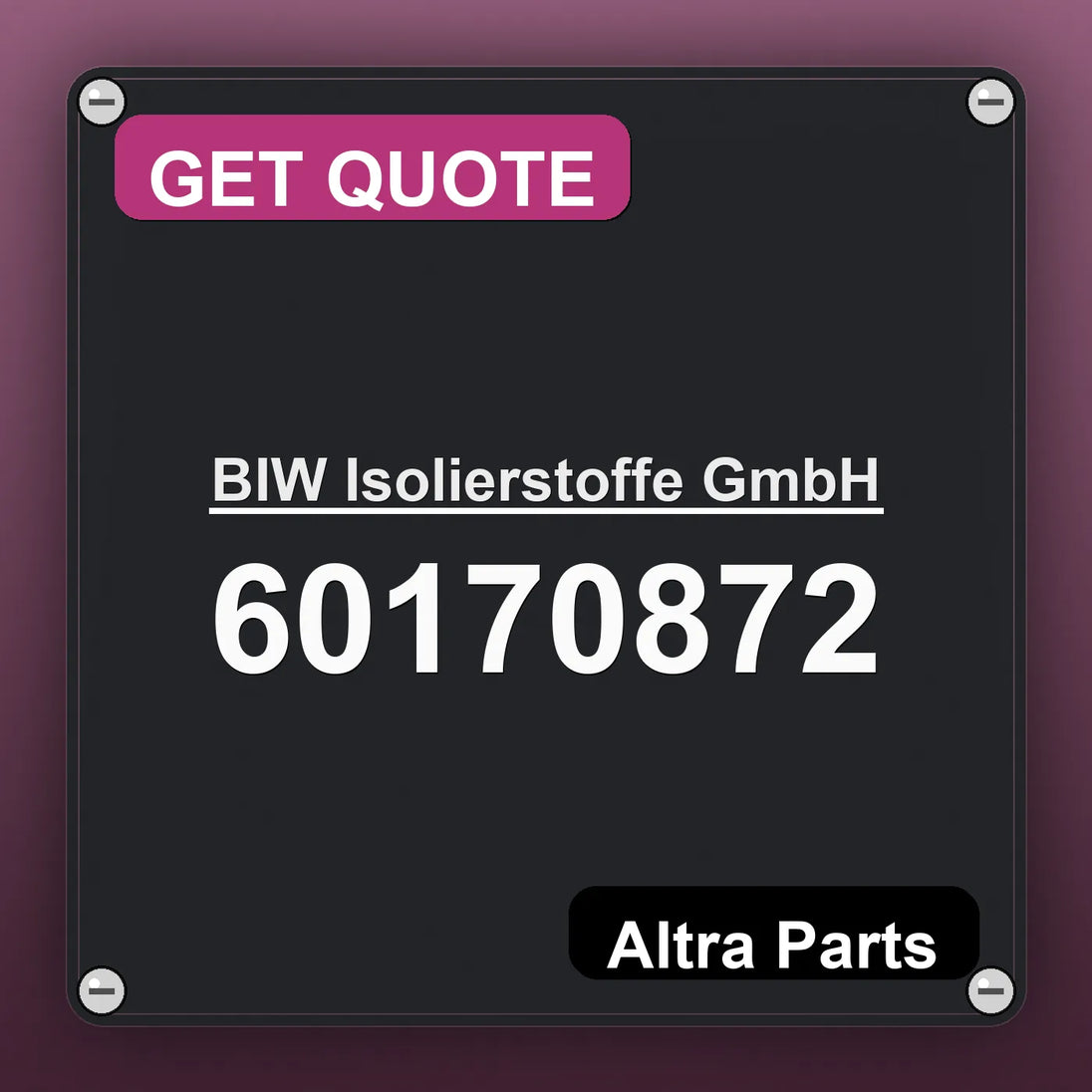 BIW Isolierstoffe GmbH 60170872 industrial nameplate style image – Altra Parts. GET QUOTE.