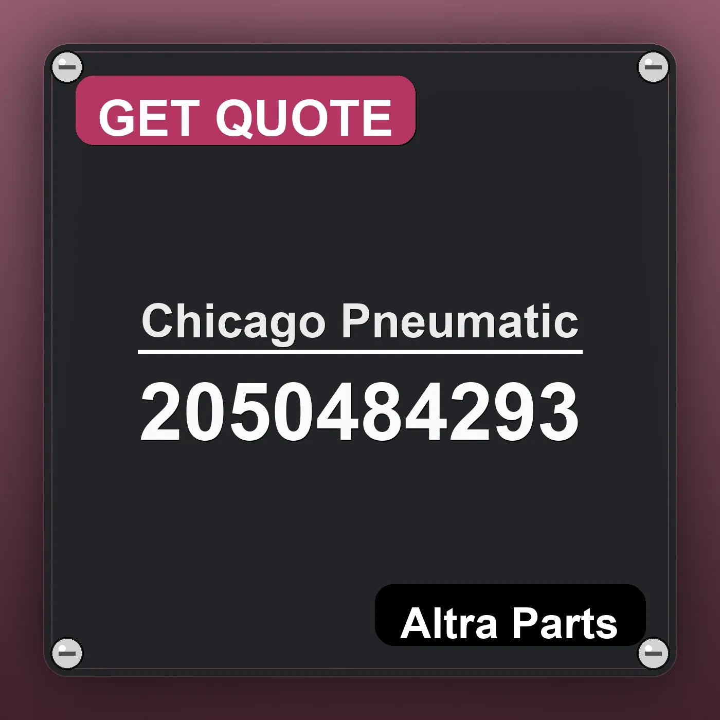 Chicago Pneumatic 2050484293 industrial nameplate style image – Altra Parts. GET QUOTE.