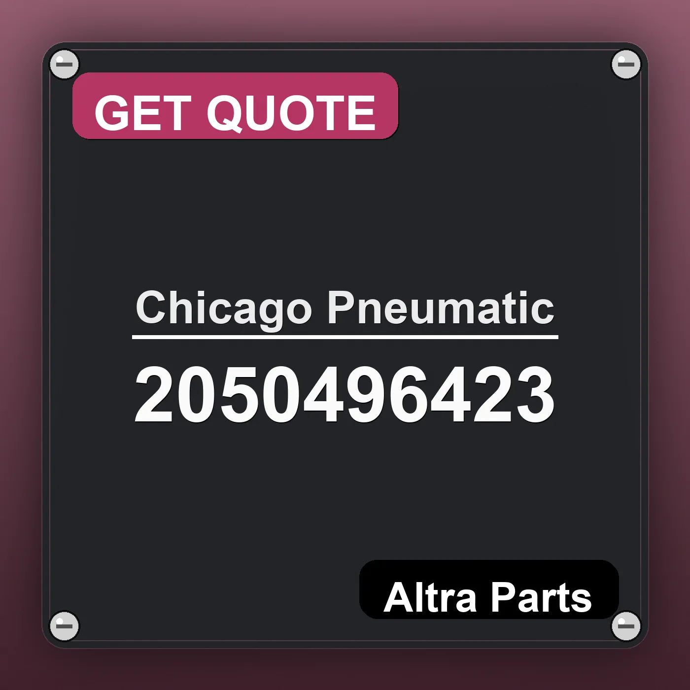 Chicago Pneumatic 2050496423 industrial nameplate style image – Altra Parts. GET QUOTE.