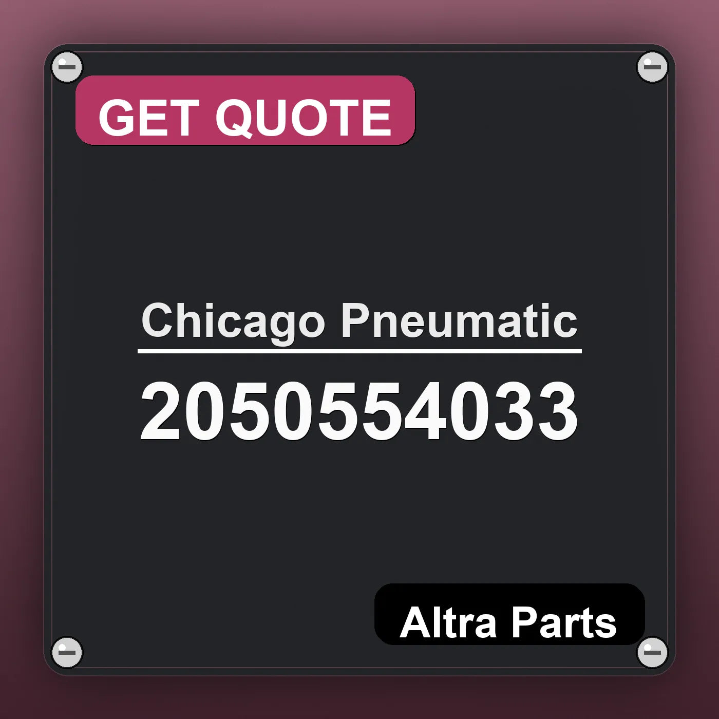 Chicago Pneumatic 2050554033 industrial nameplate style image – Altra Parts. GET QUOTE.