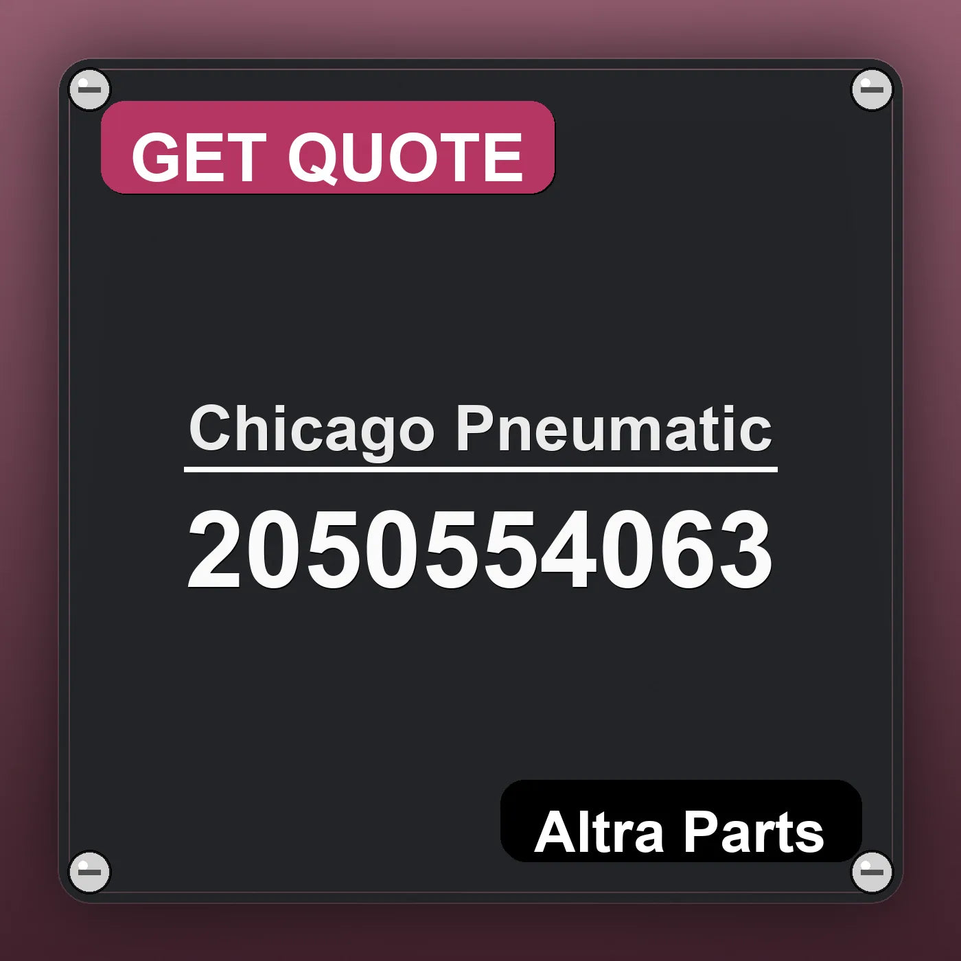 Chicago Pneumatic 2050554063 industrial nameplate style image – Altra Parts. GET QUOTE.