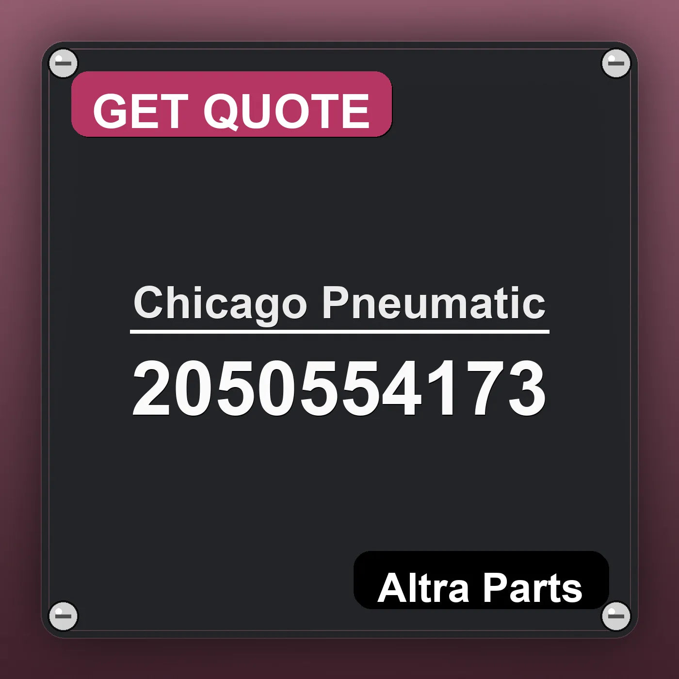 Chicago Pneumatic 2050554173 industrial nameplate style image – Altra Parts. GET QUOTE.