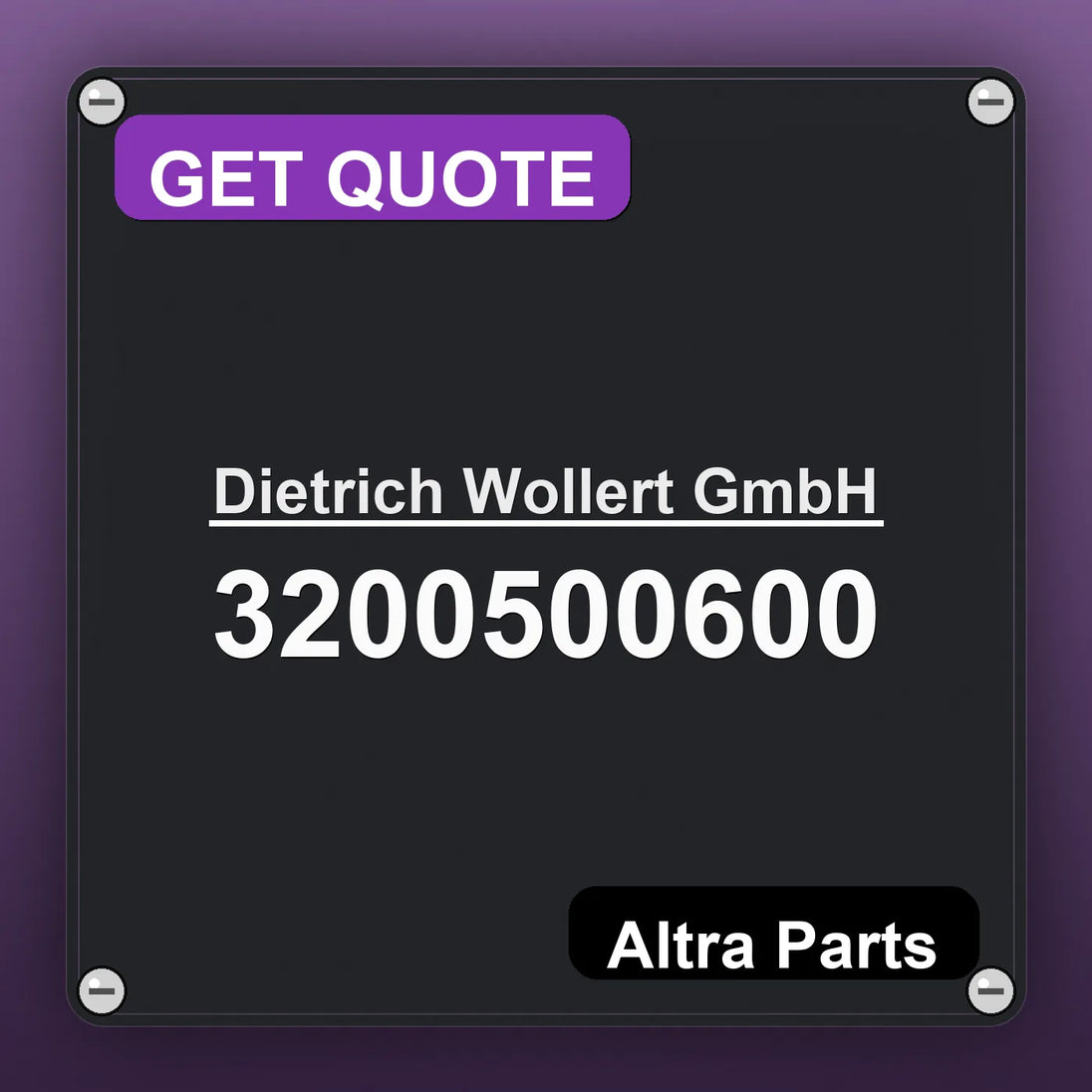 Dietrich Wollert GmbH 3200500600 industrial nameplate style image – Altra Parts. GET QUOTE.