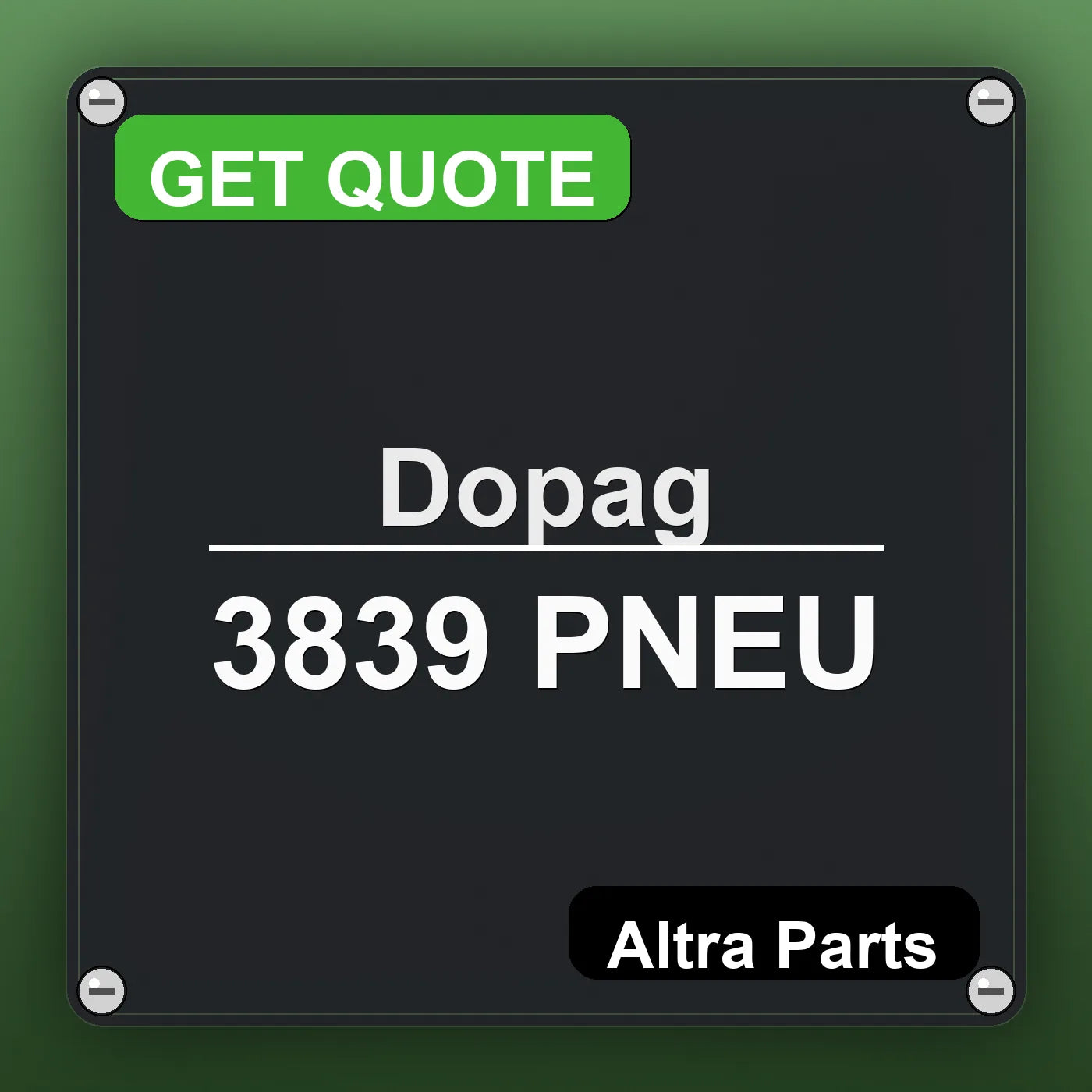 Dopag 3839 PNEU industrial nameplate style image – Altra Parts. GET QUOTE.