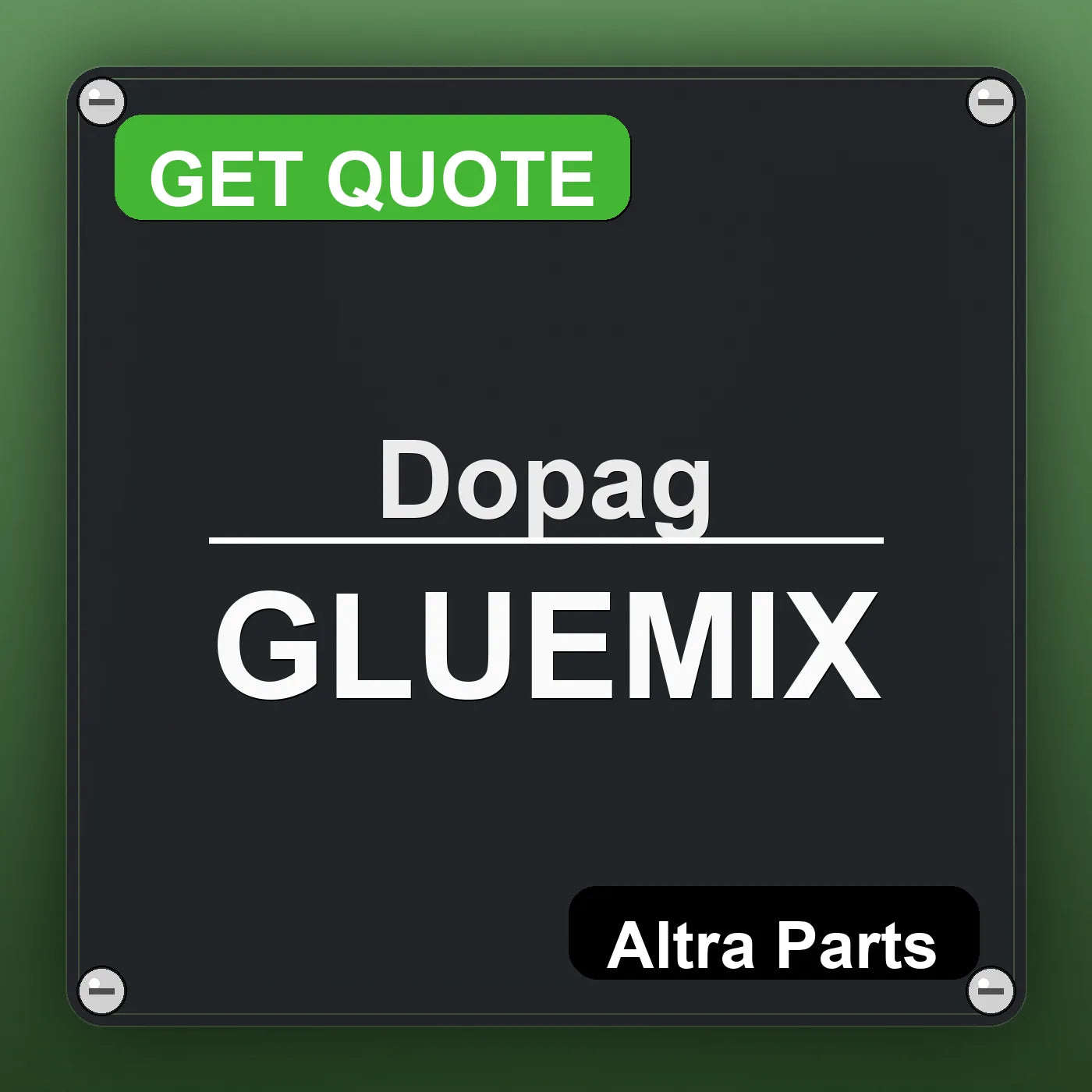 Dopag GLUEMIX industrial nameplate style image – Altra Parts. GET QUOTE.