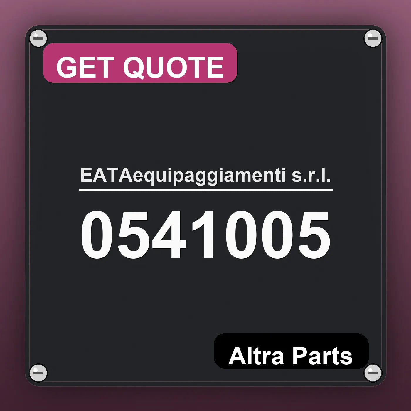 EATAequipaggiamenti s.r.l. 0541005 industrial nameplate style image – Altra Parts. GET QUOTE.