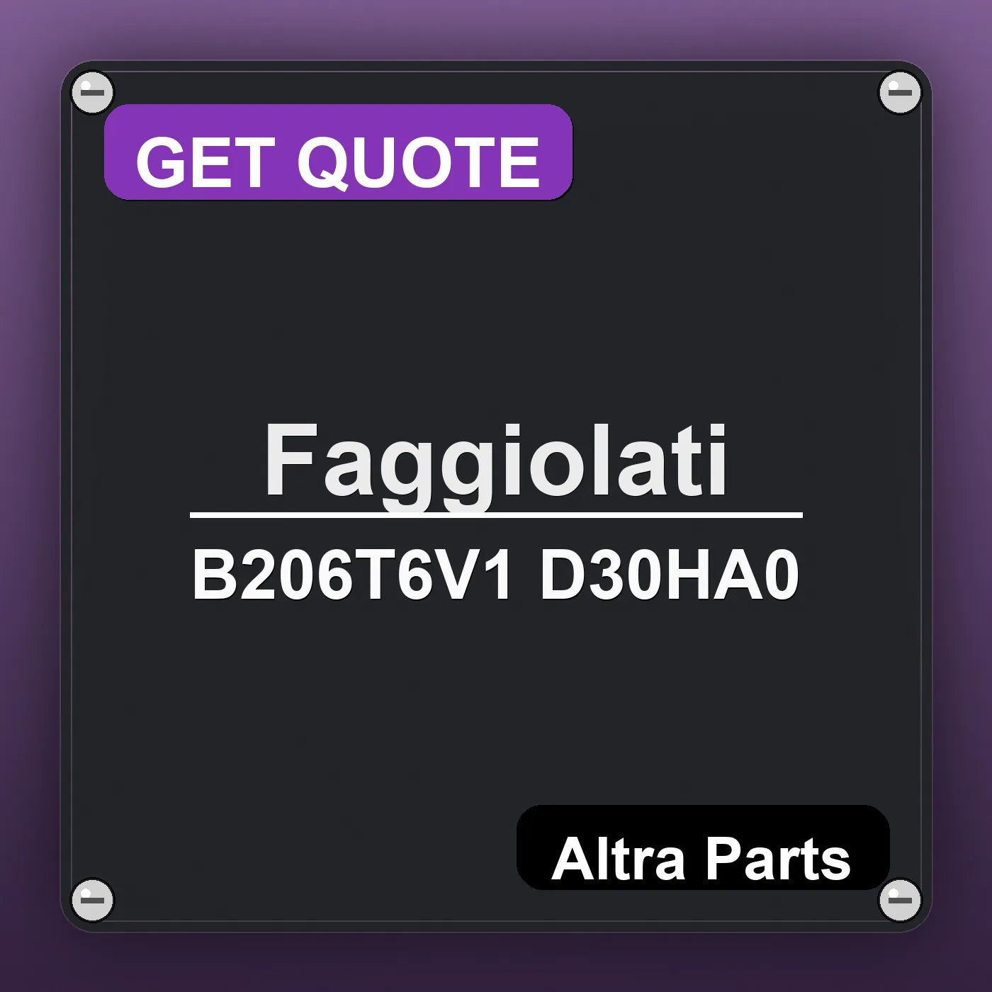 Faggiolati B206T6V1 D30HA0 industrial nameplate style image – Altra Parts. GET QUOTE.