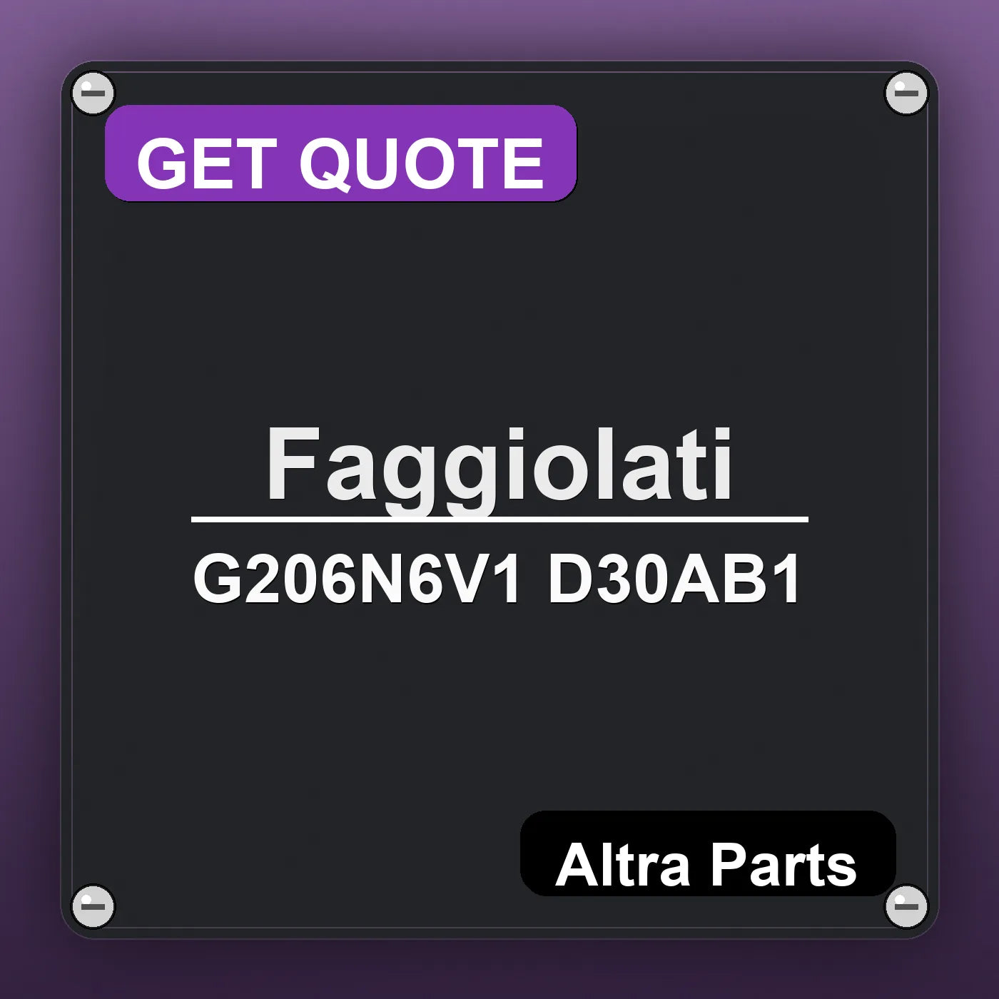 Faggiolati G206N6V1 D30AB1 industrial nameplate style image – Altra Parts. GET QUOTE.