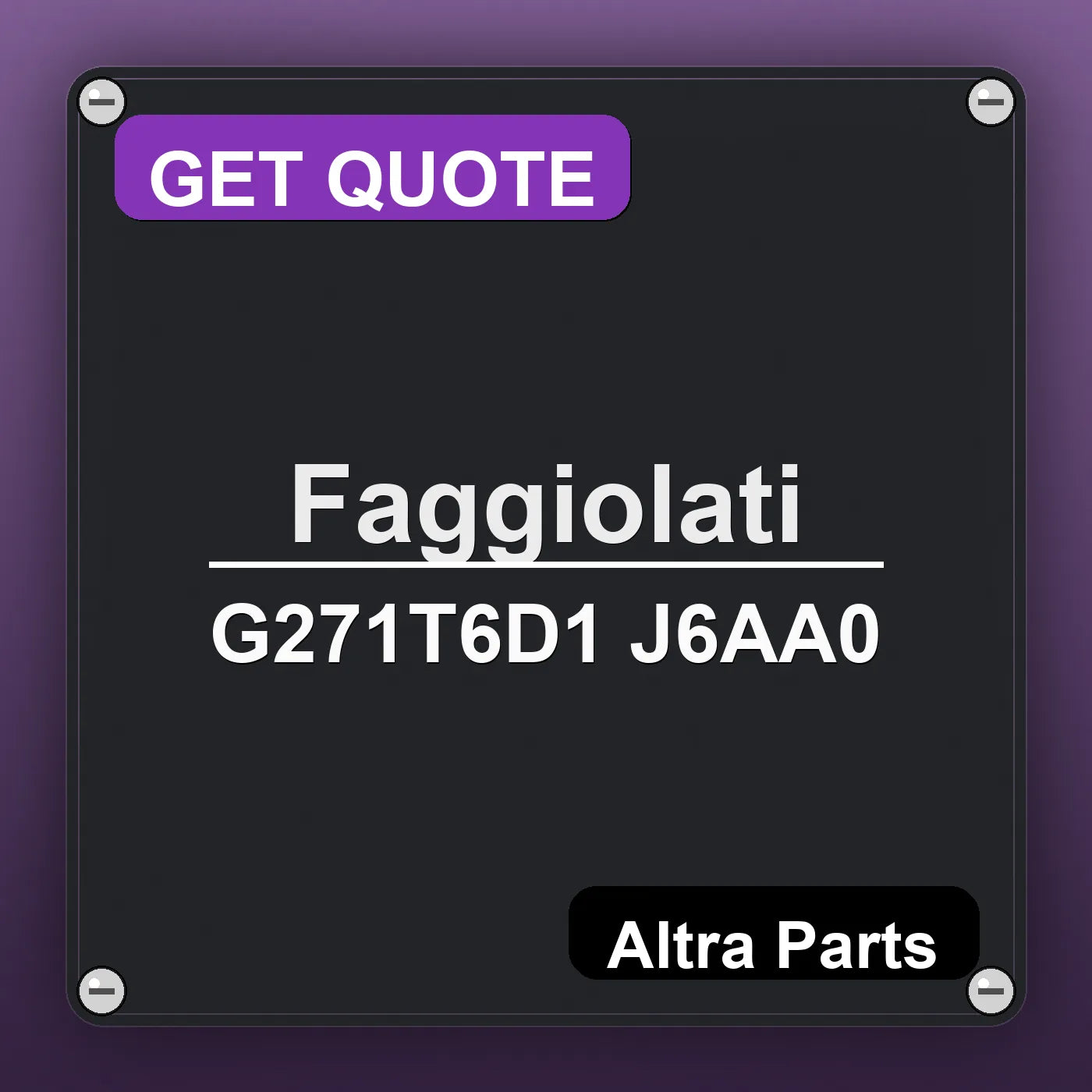 Faggiolati G271T6D1 J6AA0 industrial nameplate style image – Altra Parts. GET QUOTE.