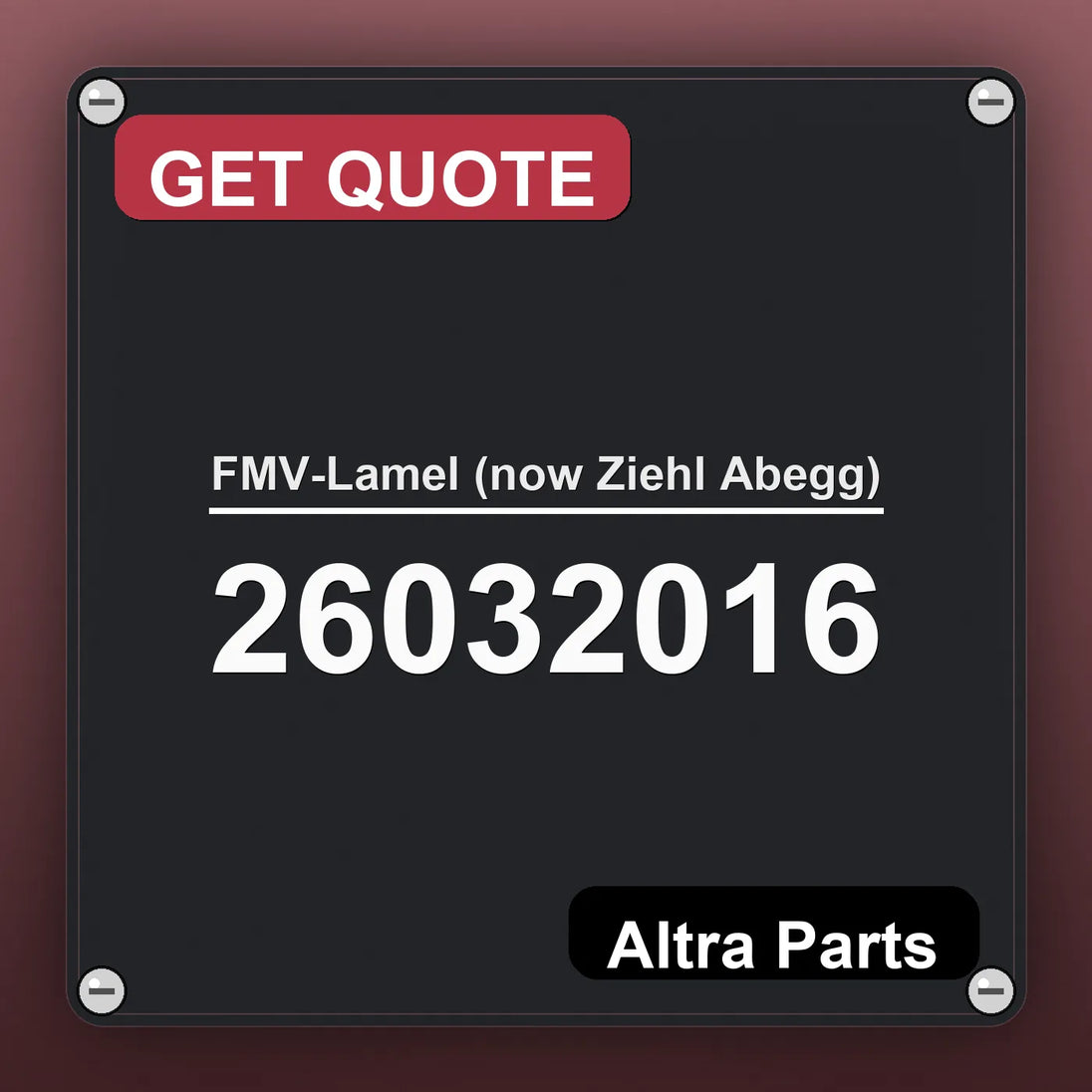 FMV-Lamel (now Ziehl Abegg) 26032016 industrial nameplate style image – Altra Parts. GET QUOTE.