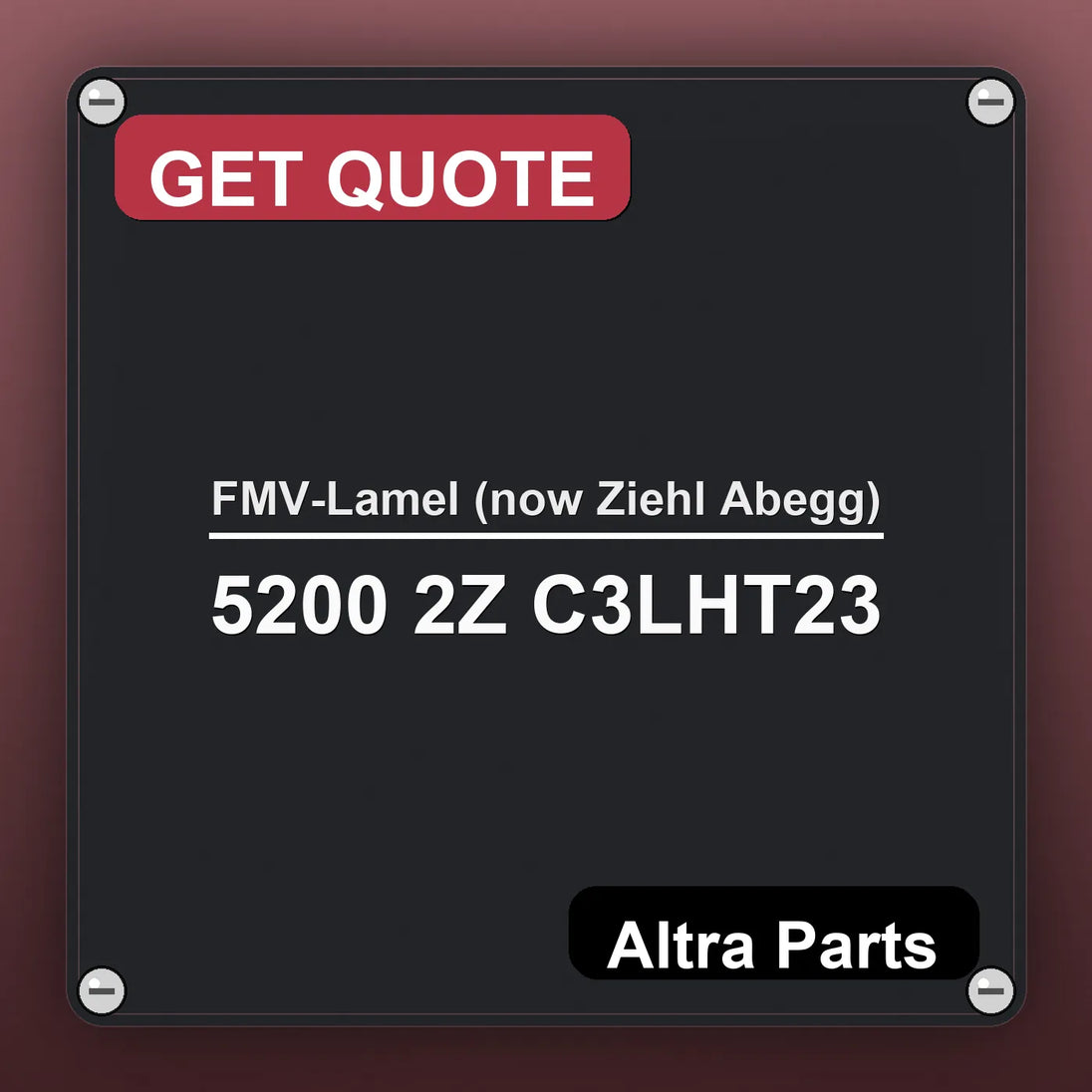 FMV-Lamel (now Ziehl Abegg) 5200 2Z C3LHT23 industrial nameplate style image – Altra Parts. GET QUOTE.