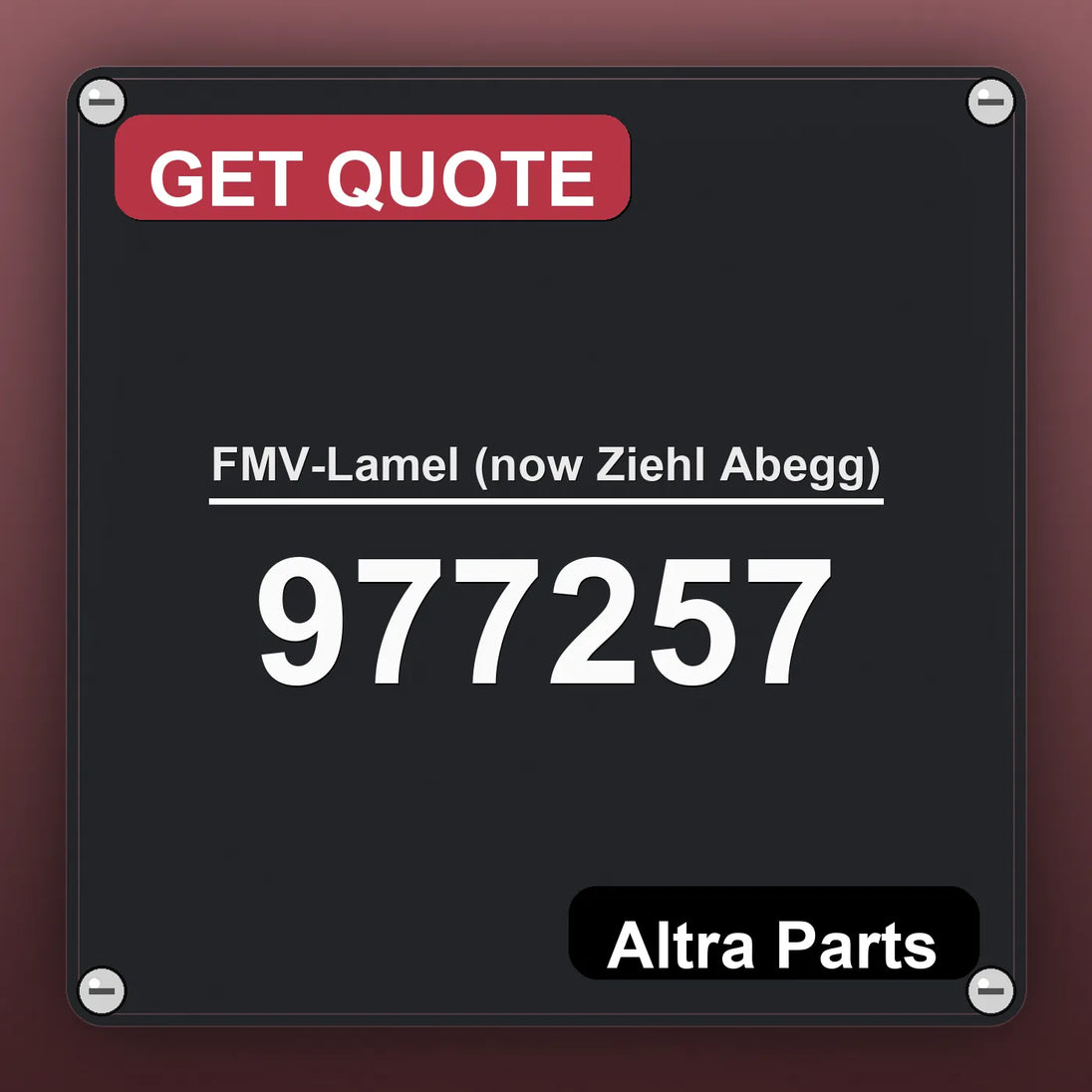 FMV-Lamel (now Ziehl Abegg) 977257 industrial nameplate style image – Altra Parts. GET QUOTE.