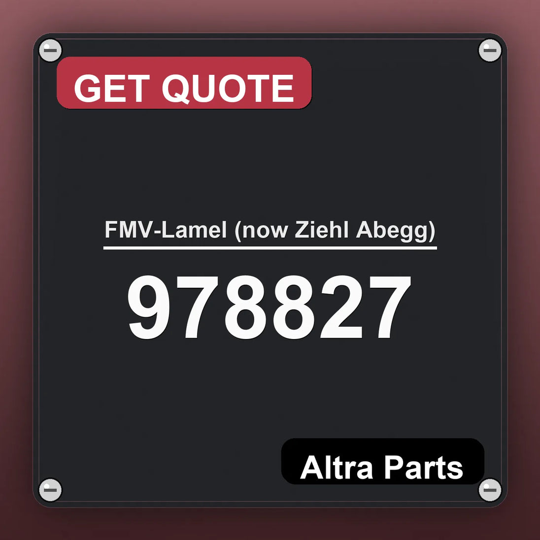 FMV-Lamel (now Ziehl Abegg) 978827 industrial nameplate style image – Altra Parts. GET QUOTE.