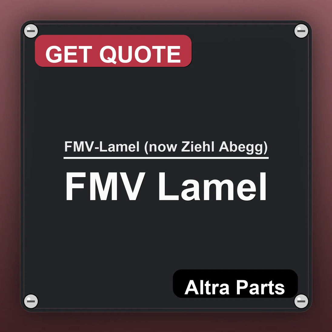 FMV-Lamel (now Ziehl Abegg) FMV Lamel industrial nameplate style image – Altra Parts. GET QUOTE.