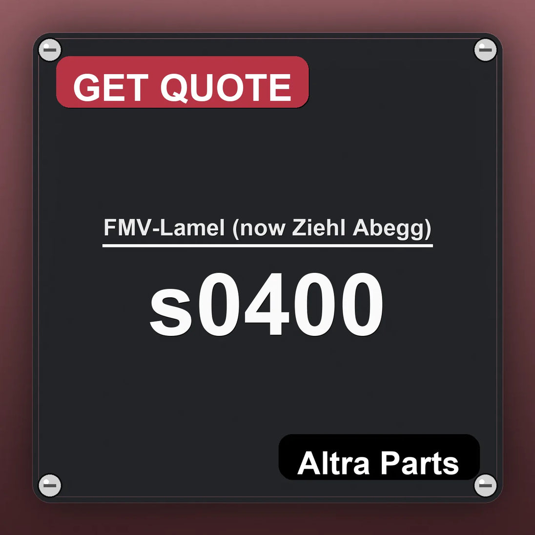 FMV-Lamel (now Ziehl Abegg) s0400 industrial nameplate style image – Altra Parts. GET QUOTE.