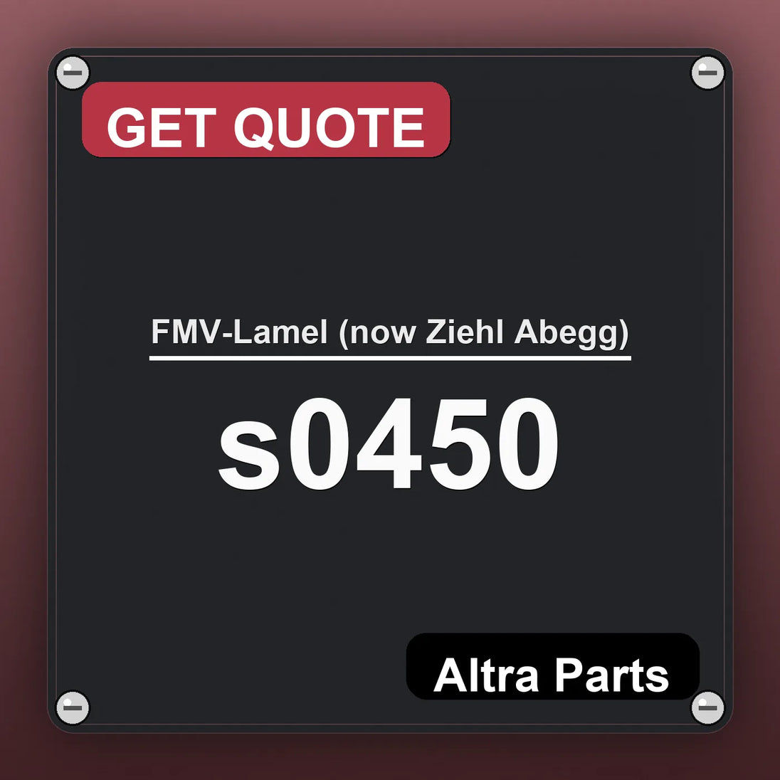 FMV-Lamel (now Ziehl Abegg) s0450 industrial nameplate style image – Altra Parts. GET QUOTE.