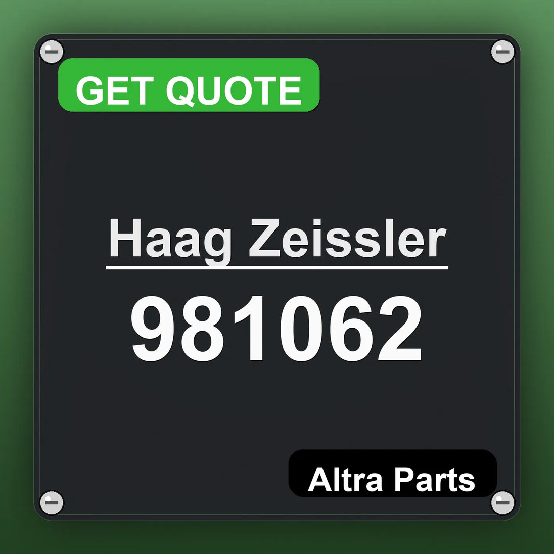 Haag Zeissler 981062 industrial nameplate style image – Altra Parts. GET QUOTE.