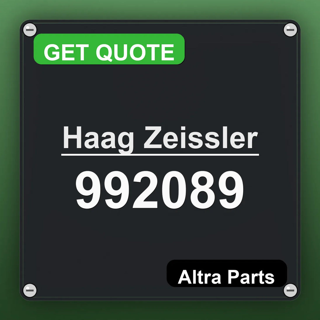 Haag Zeissler 992089 industrial nameplate style image – Altra Parts. GET QUOTE.