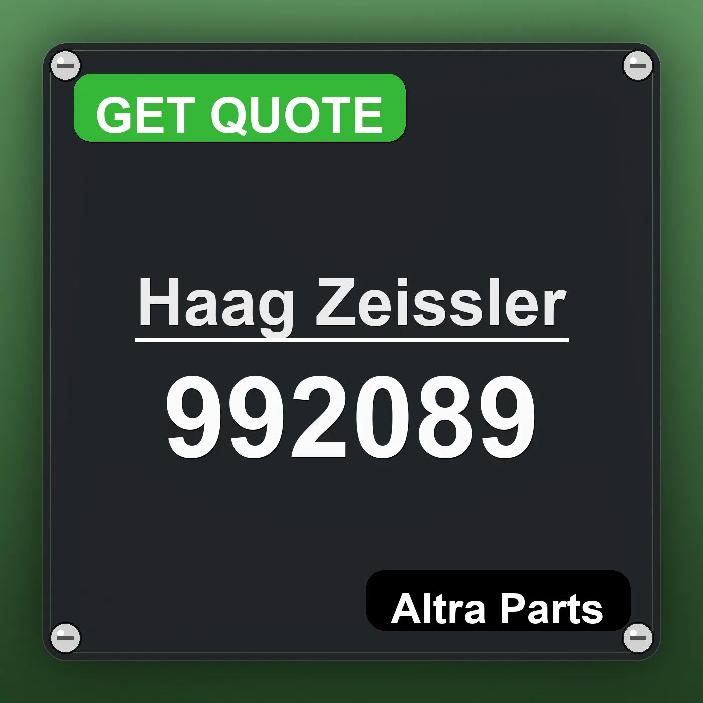 Haag Zeissler 992089 industrial nameplate style image – Altra Parts. GET QUOTE.