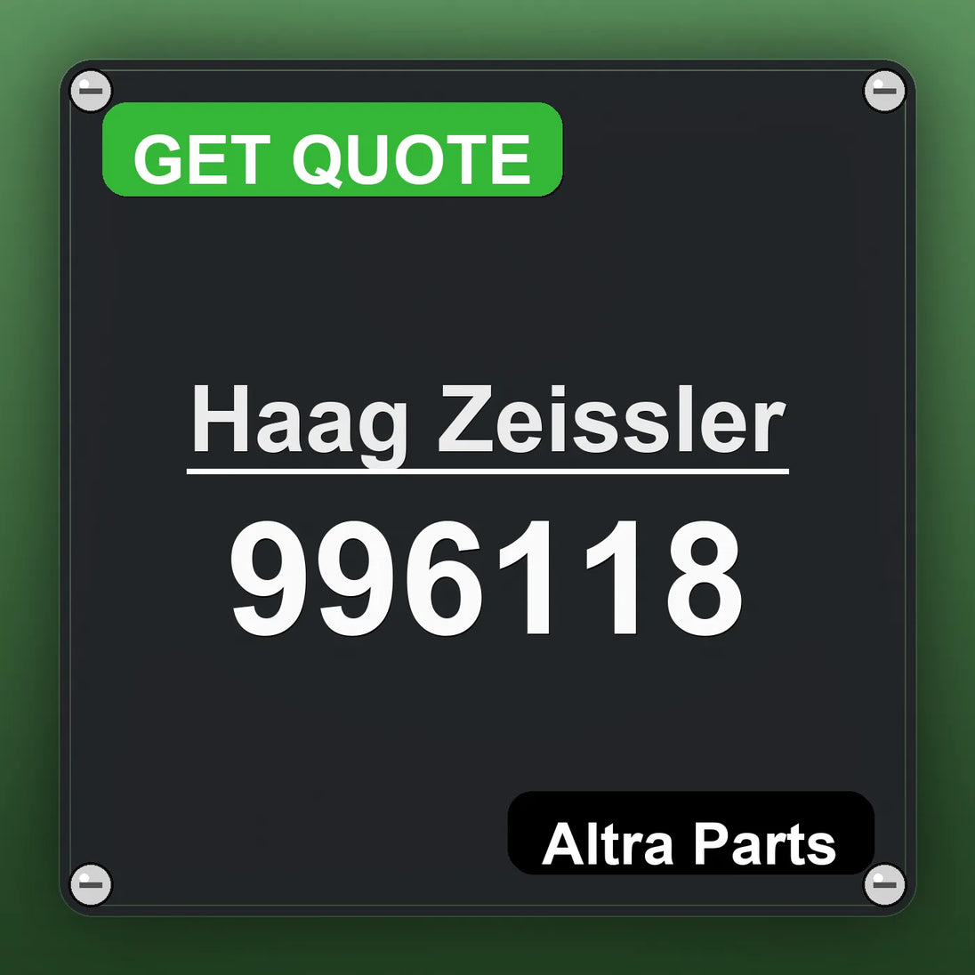 Haag Zeissler 996118 industrial nameplate style image – Altra Parts. GET QUOTE.