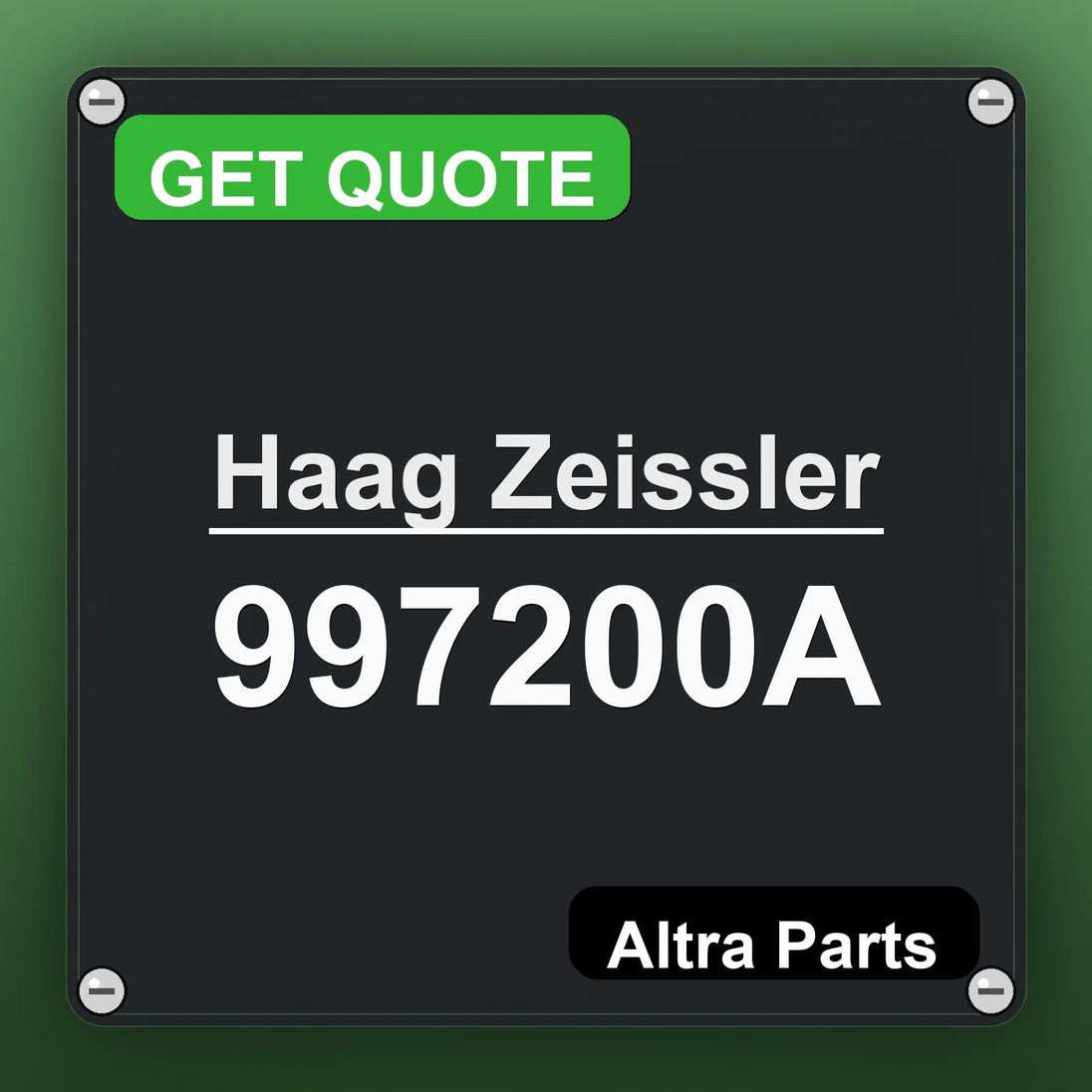 Haag Zeissler 997200A industrial nameplate style image – Altra Parts. GET QUOTE.