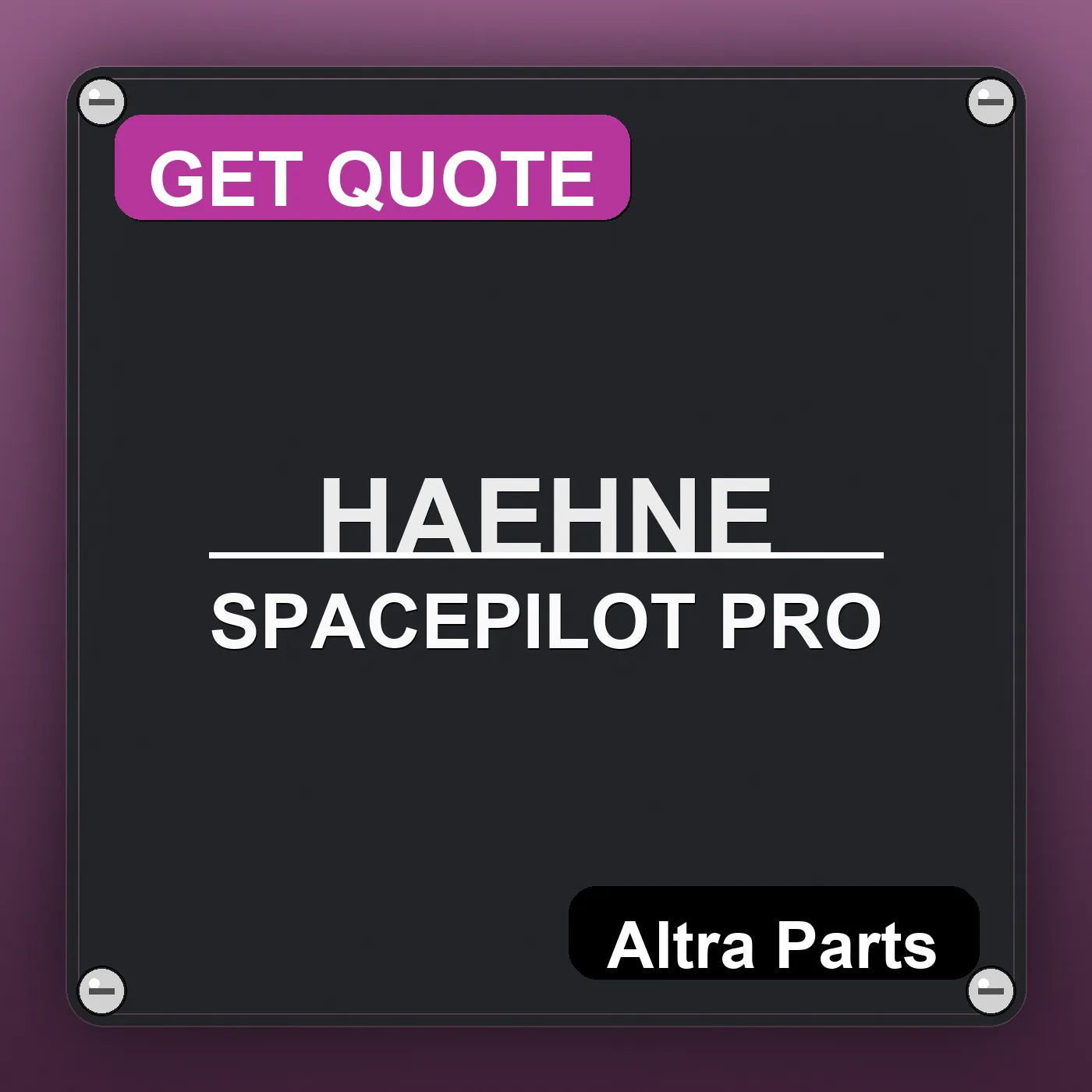 HAEHNE SPACEPILOT PRO industrial nameplate style image – Altra Parts. GET QUOTE.