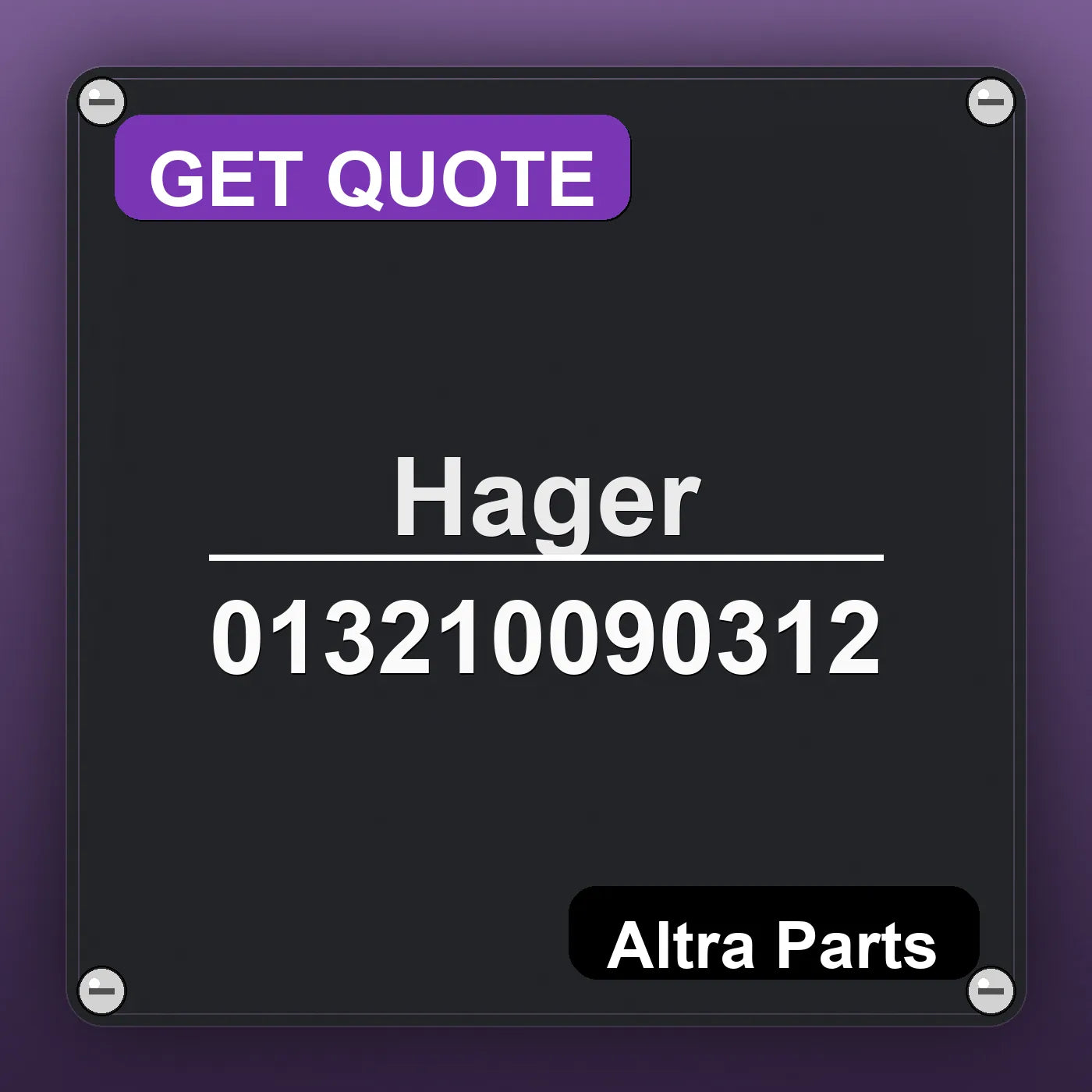 Hager 013210090312 industrial nameplate style image – Altra Parts. GET QUOTE.