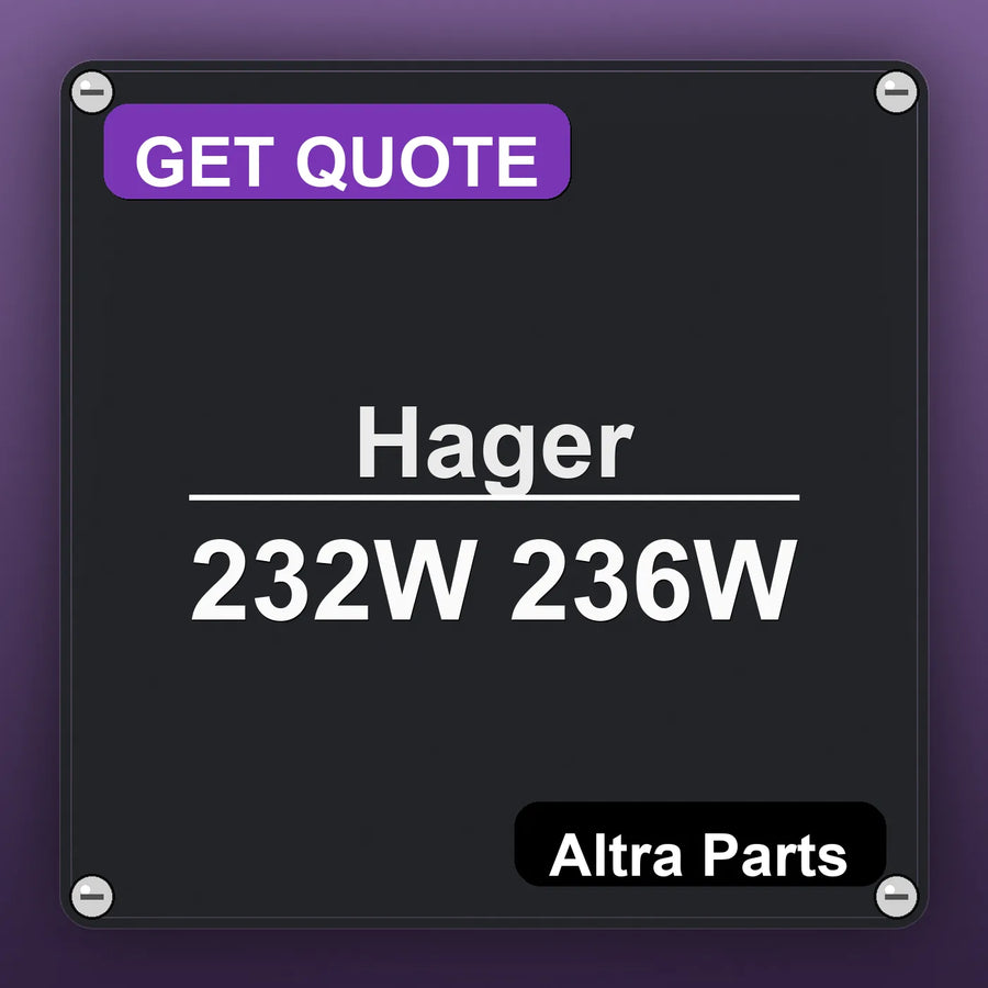 Hager 232W 236W industrial nameplate style image – Altra Parts. GET QUOTE.