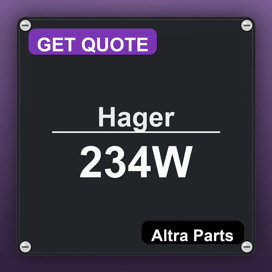 Hager 234W industrial nameplate style image – Altra Parts. GET QUOTE.