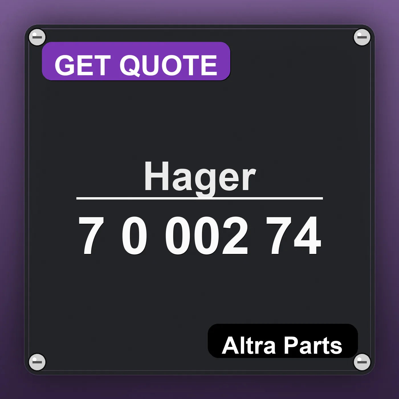 Hager 7 0 002 74 industrial nameplate style image – Altra Parts. GET QUOTE.