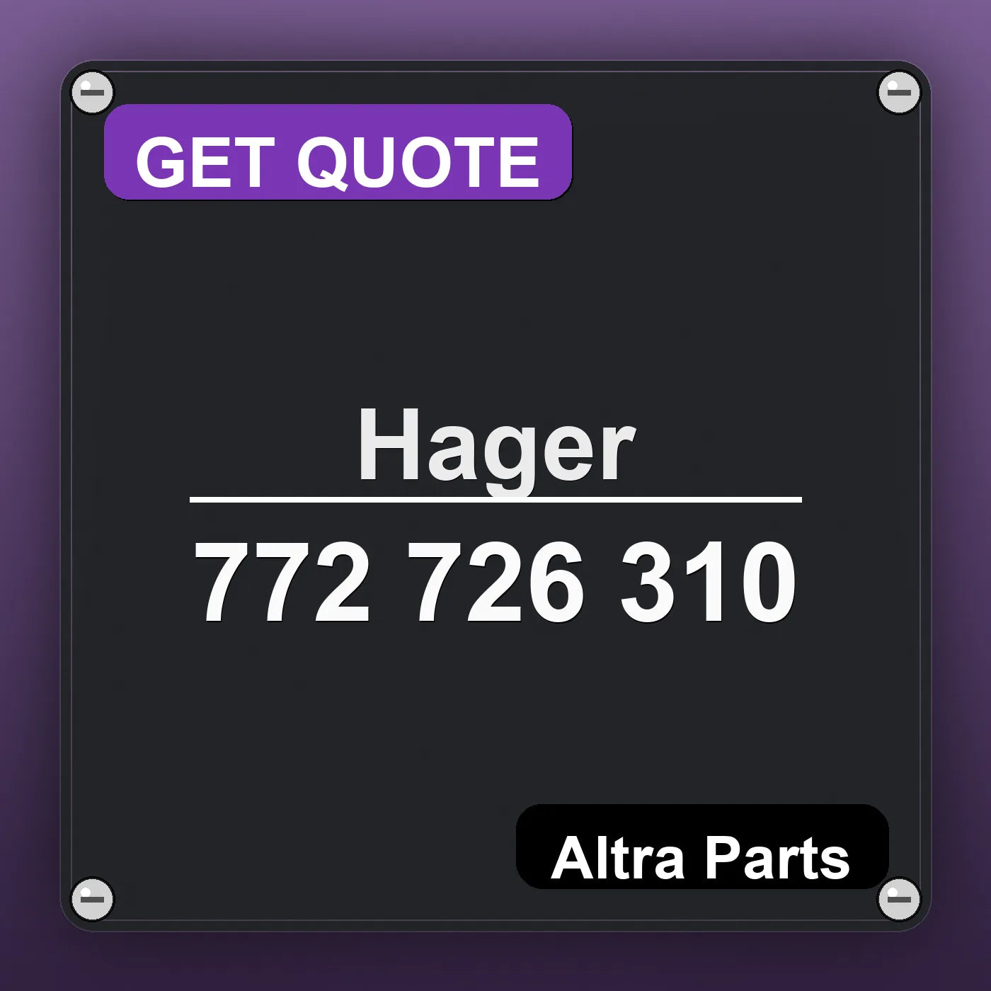Hager 772 726 310 industrial nameplate style image – Altra Parts. GET QUOTE.