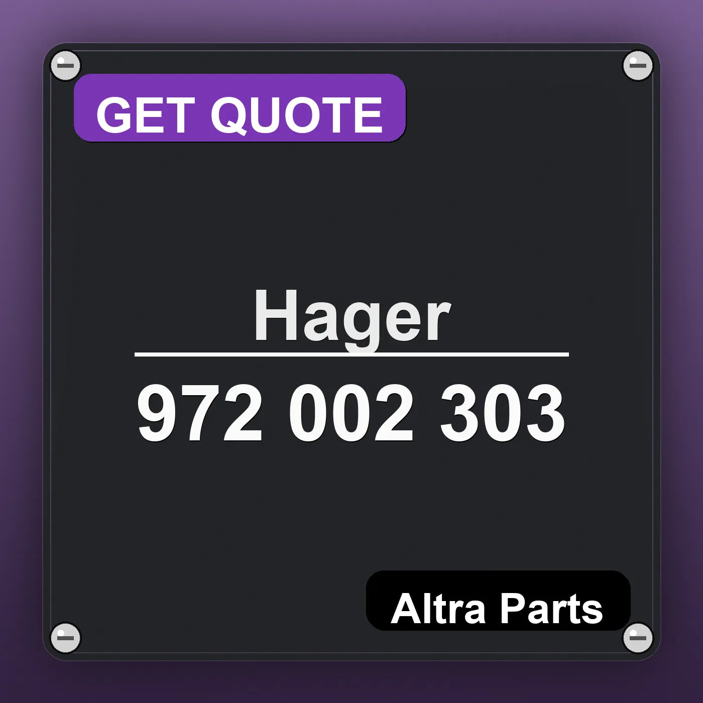 Hager 972 002 303 industrial nameplate style image – Altra Parts. GET QUOTE.