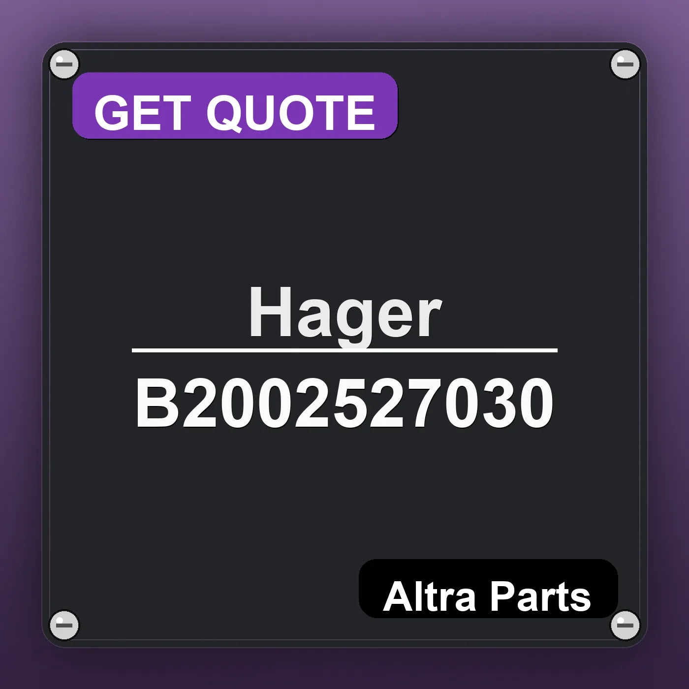 Hager B2002527030 industrial nameplate style image – Altra Parts. GET QUOTE.