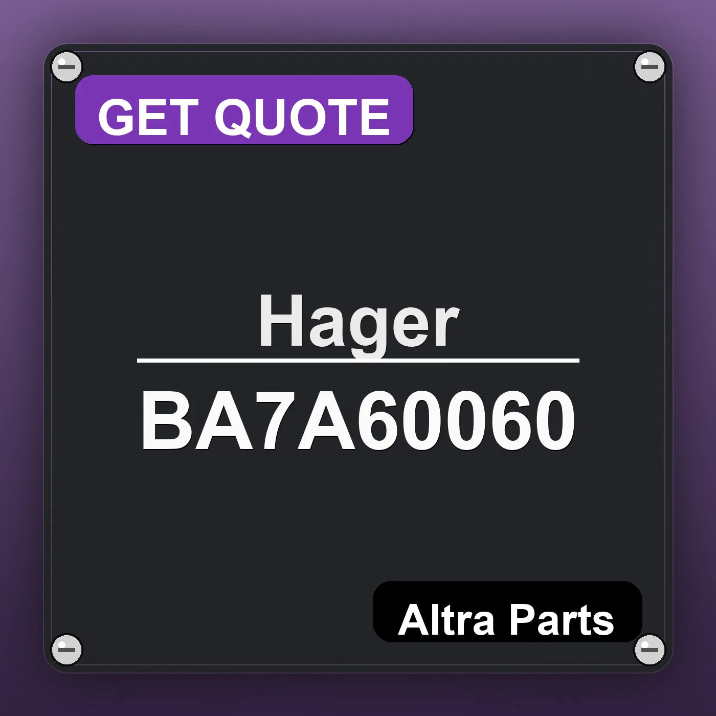 Hager BA7A60060 industrial nameplate style image – Altra Parts. GET QUOTE.