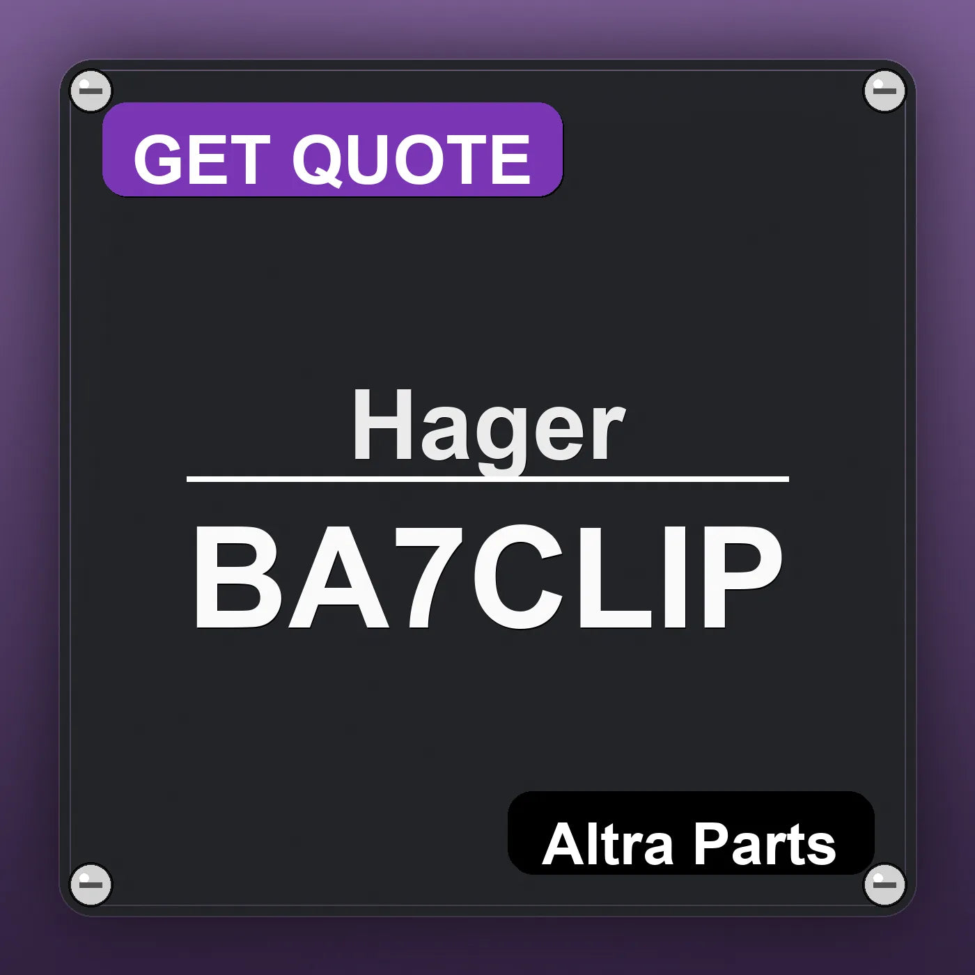Hager BA7CLIP industrial nameplate style image – Altra Parts. GET QUOTE.