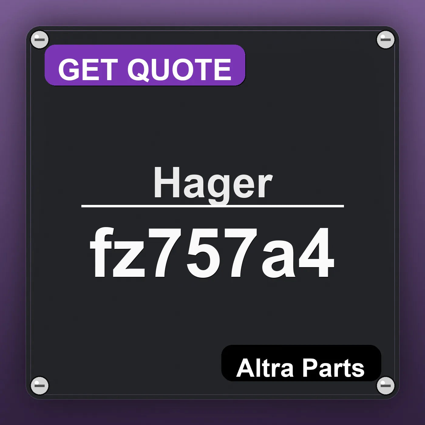 Hager fz757a4 industrial nameplate style image – Altra Parts. GET QUOTE.