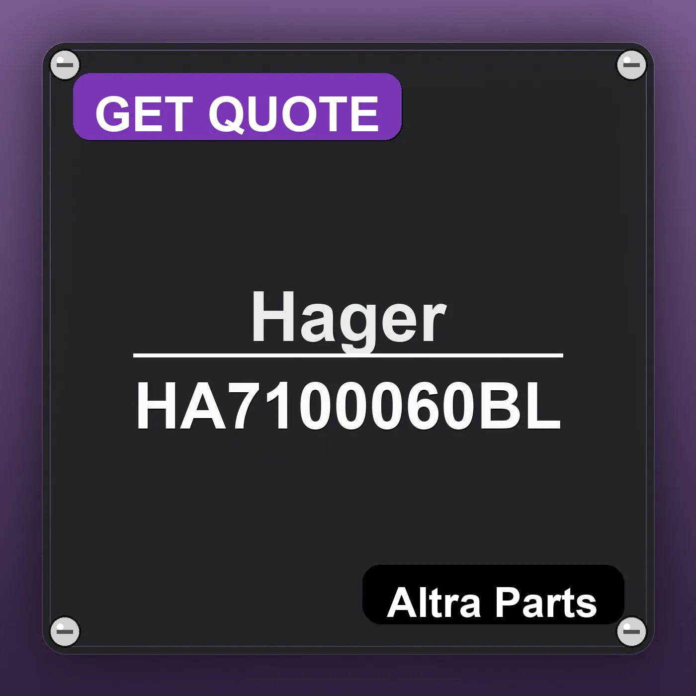 Hager HA7100060BL industrial nameplate style image – Altra Parts. GET QUOTE.