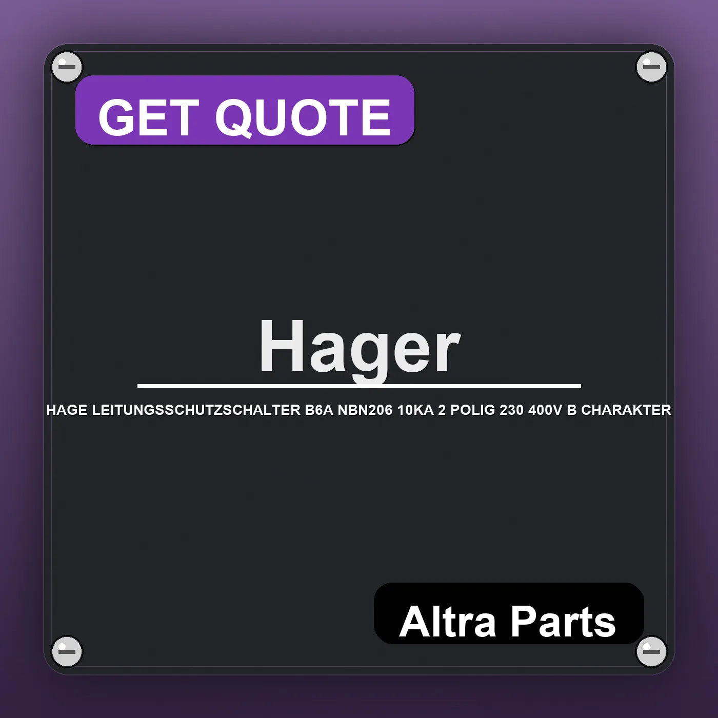 Hager HAGE LEITUNGSSCHUTZSCHALTER B6A NBN206 10KA 2 POLIG 230 400V B CHARAKTER industrial nameplate style image – Altra …
