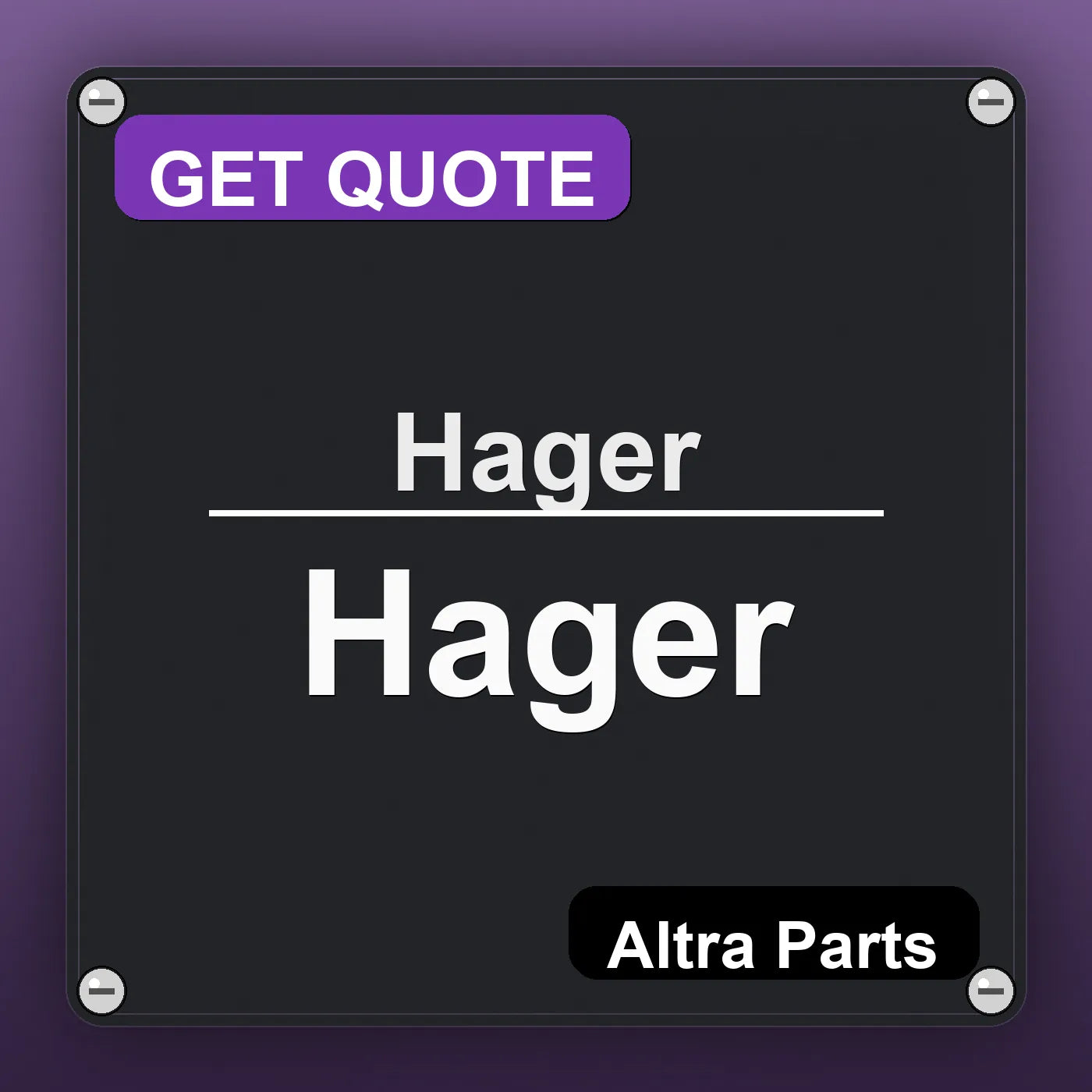 Hager Hager industrial nameplate style image – Altra Parts. GET QUOTE.
